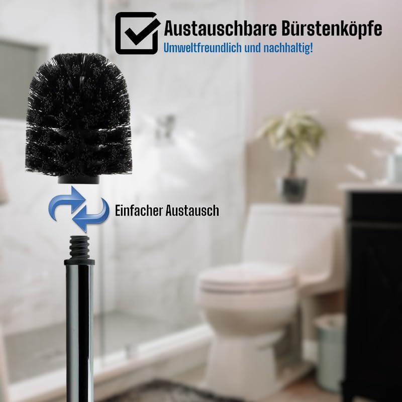 Ersatz WC-Bürstenkopf-Set, 10 Köpfe, 2 Griffe, 10 Bürsten/2 Griffe Schwarz
