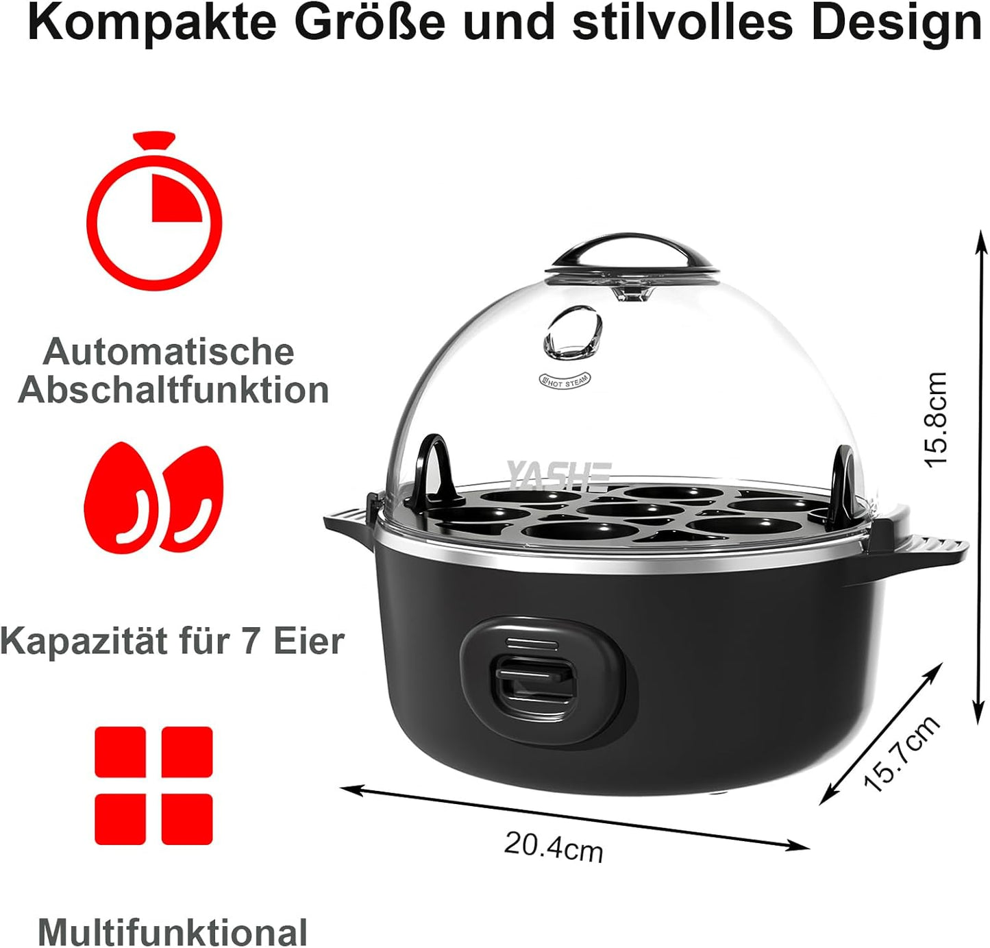 Elektrischer Eierkocher für 7 Eier mit Signalton