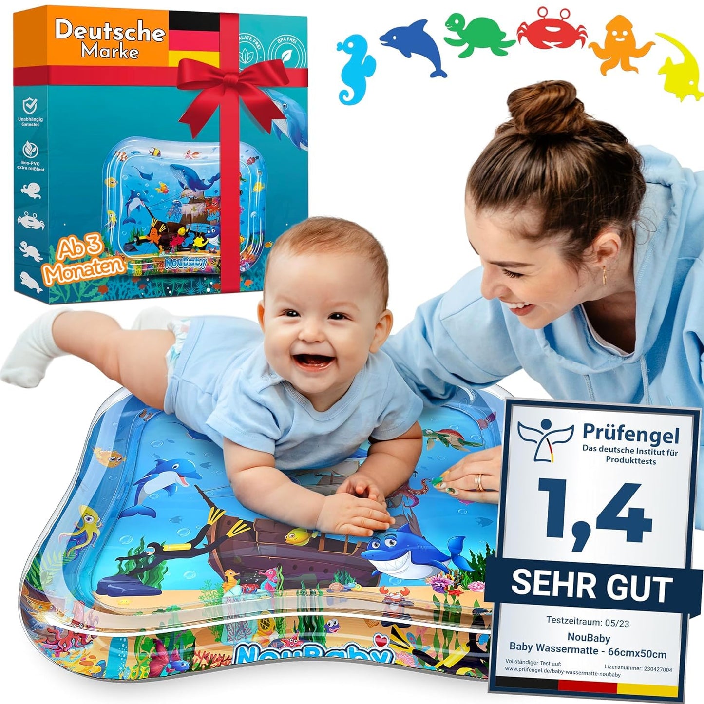 Wasserspielmatte Baby Spielzeug ab 3 Monaten (65x50 cm), Gross 65x50 CM