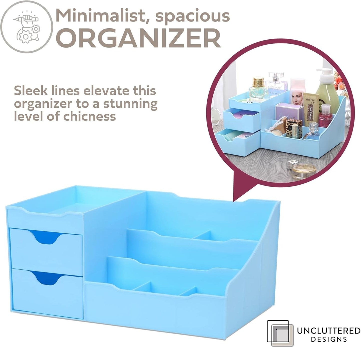 Make-up Organizer mit Schubladen, 2 Schublade Blau