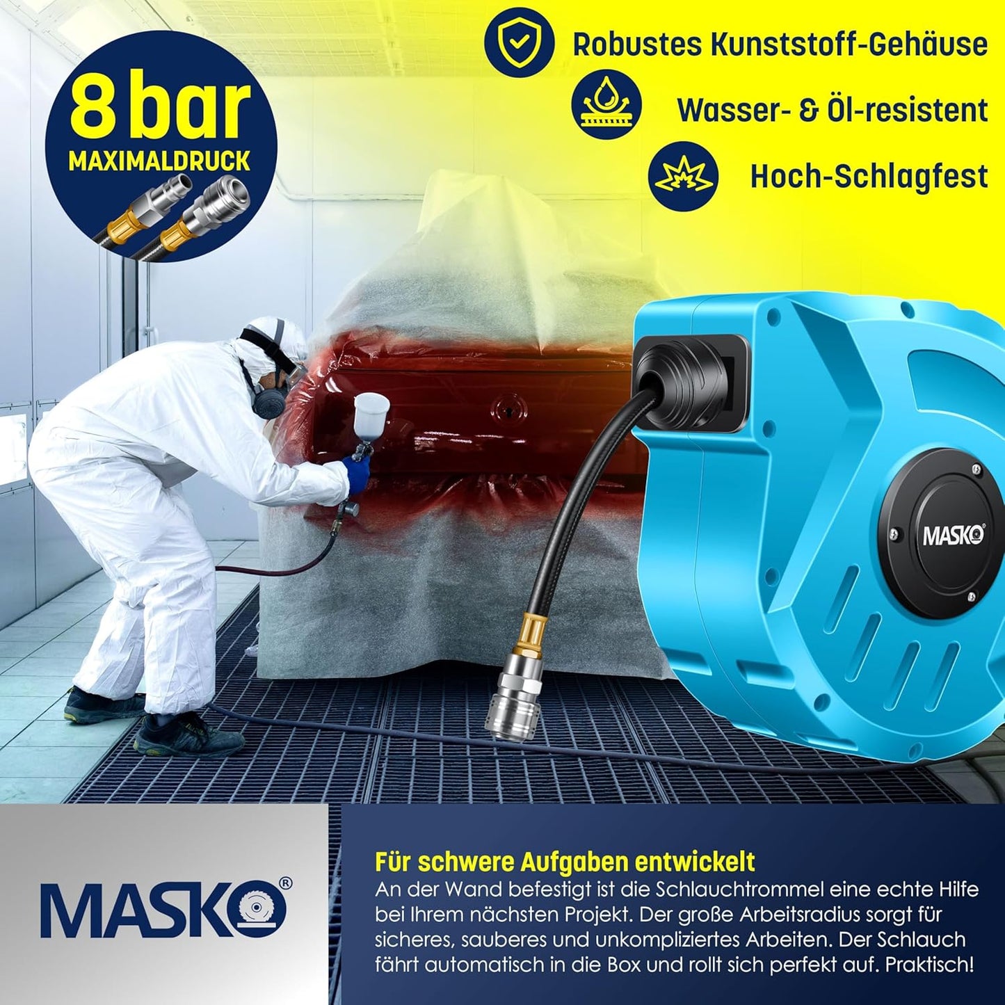 Schlauchtrommel Druckluft, 10m Blau