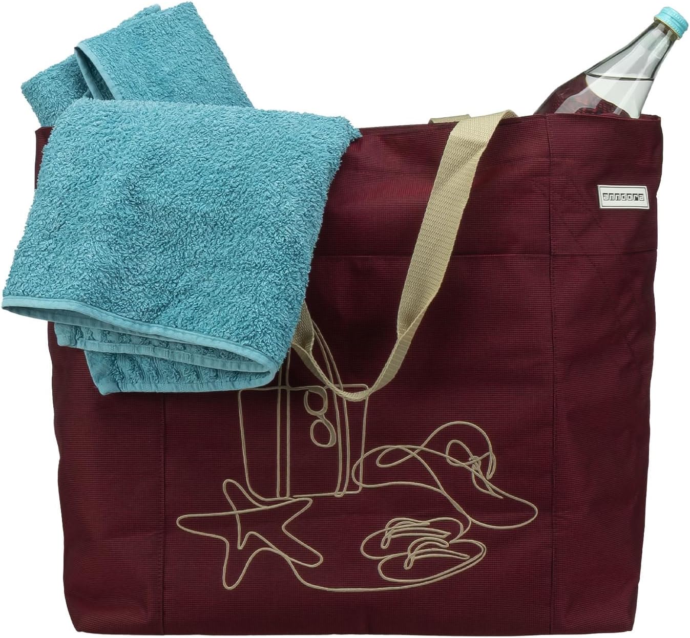 Strandtasche, Rubinrot Bestickt