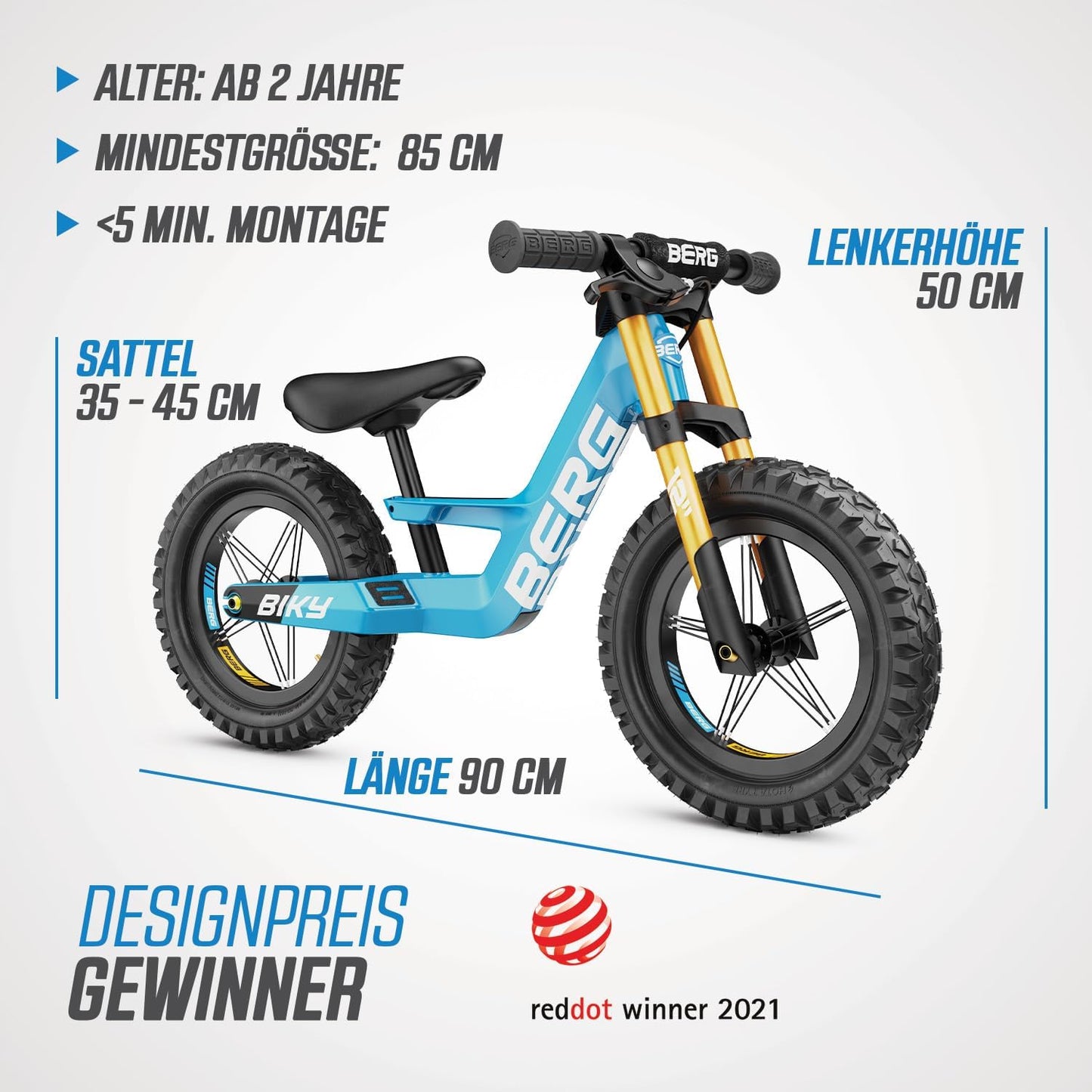 Biky Cross Blue Running Bike 2.5-5Y, Blau