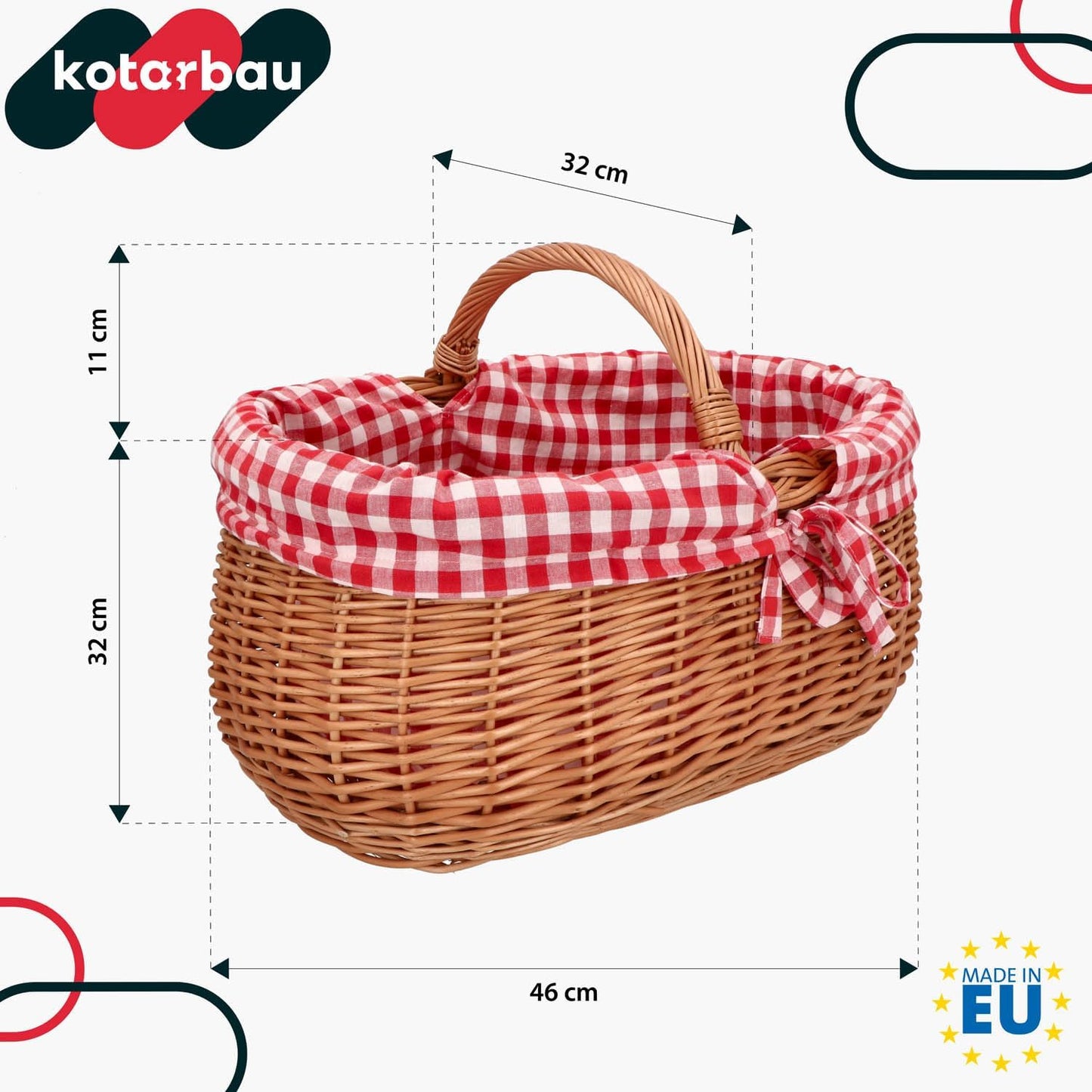 Picknickkorb mit Einsatz, Mit Rot Kariertem