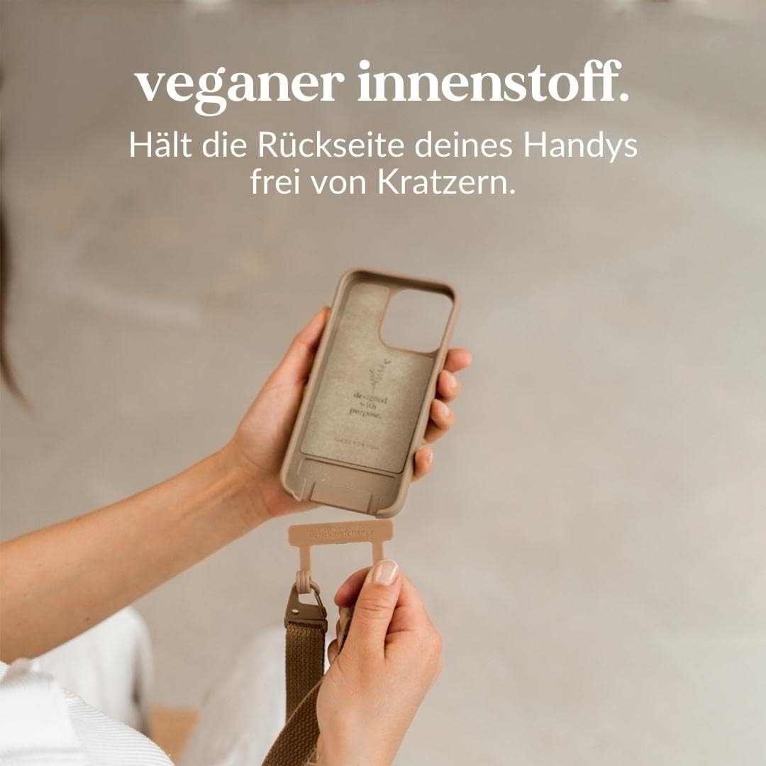 Nachhaltige iPhone 14 Plus Handykette mit Gurt, Taupe + Lanyard
