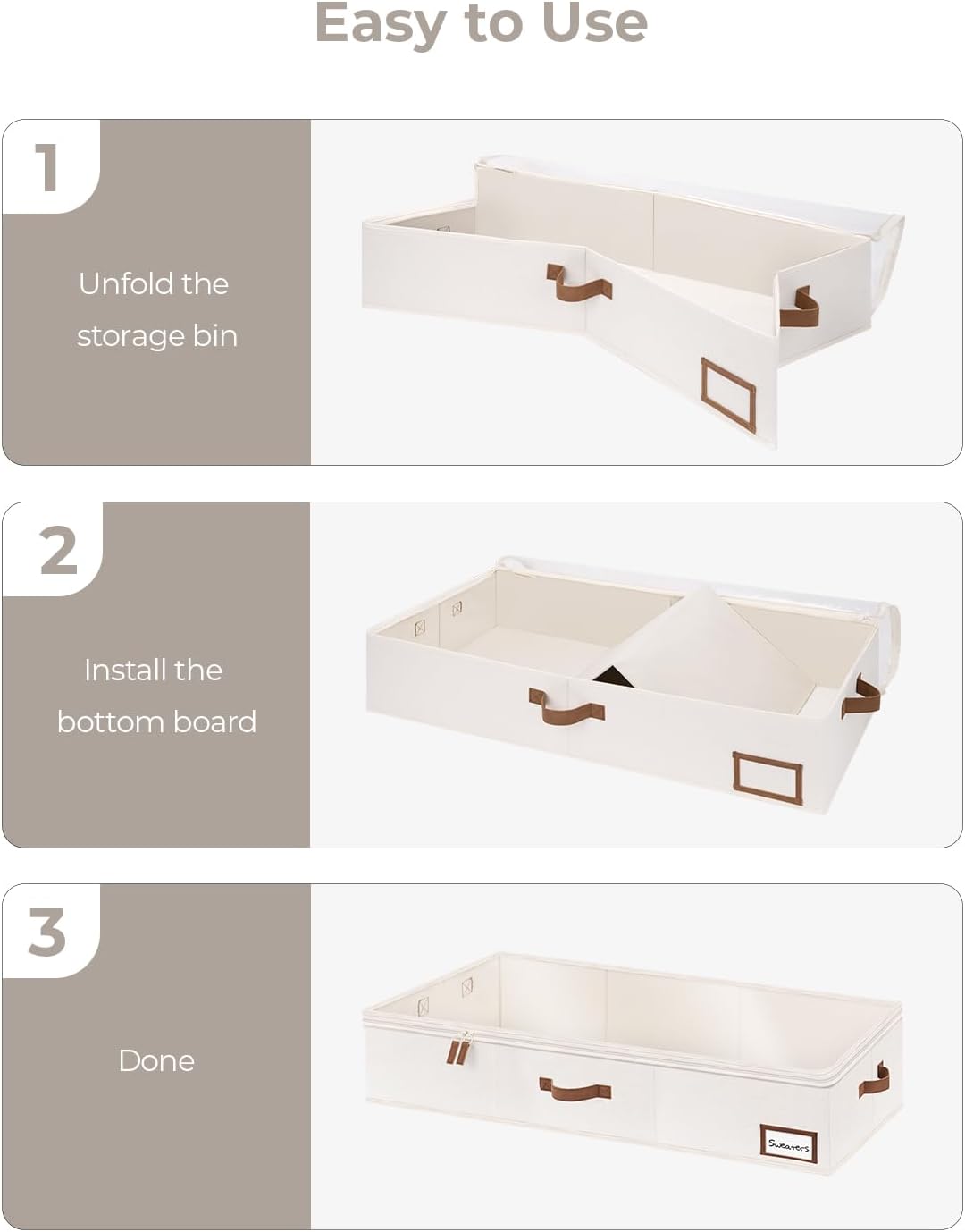 Unterbett-Aufbewahrungsbox, 2 Stück, 60 x 32 x 13 cm Beige