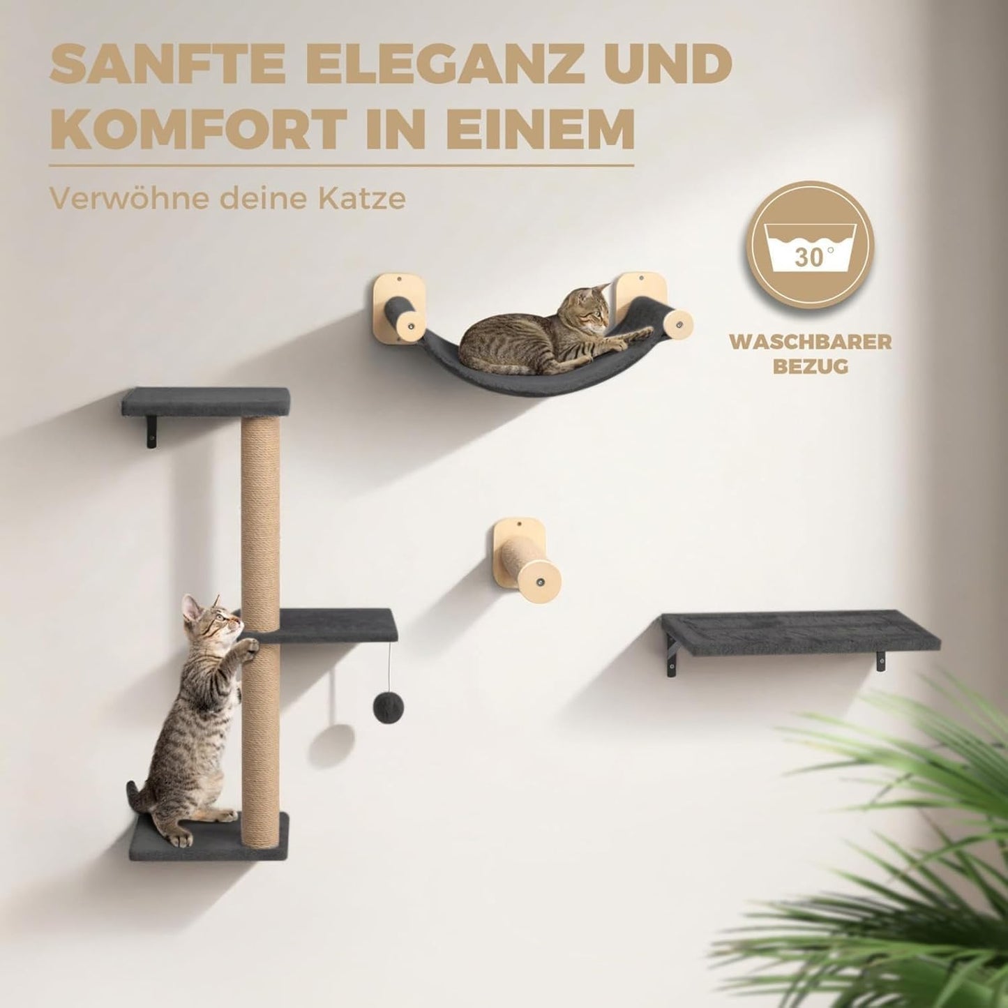 Kletterwand mit Kratzbaum Set, Komplettset (8-teilig)