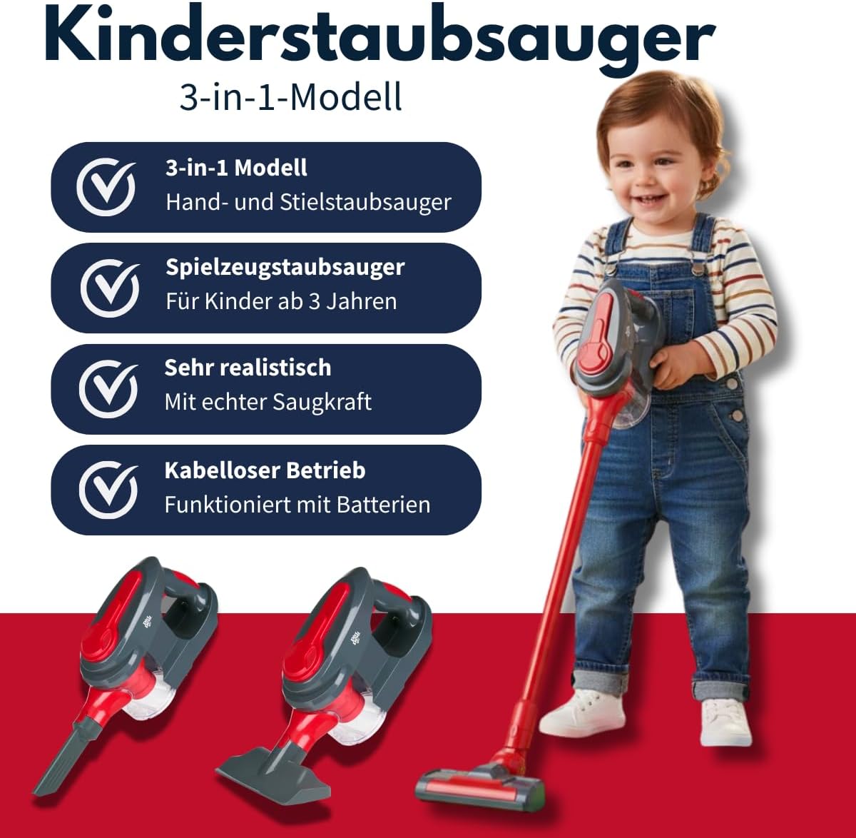 Kinderstaubsauger mit Saugfunktion, Staubsauger 3-in-1
