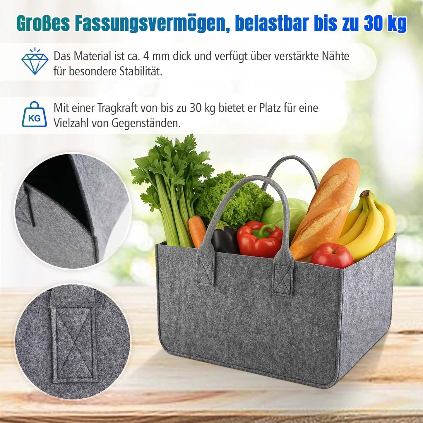 Faltbarer Einkaufskorb, 2er-Set á 30L, 2 Stück-dunkelgrau & Schwarz