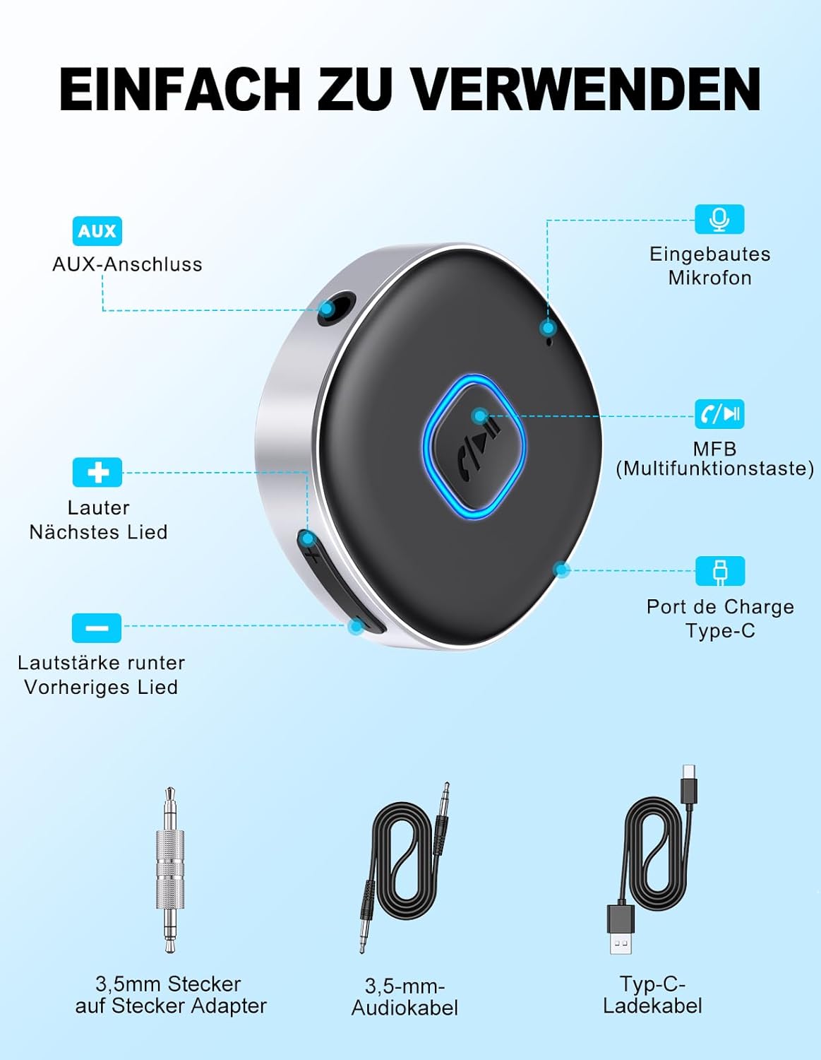 AUX Bluetooth Adapter Auto mit Dual Verbindung