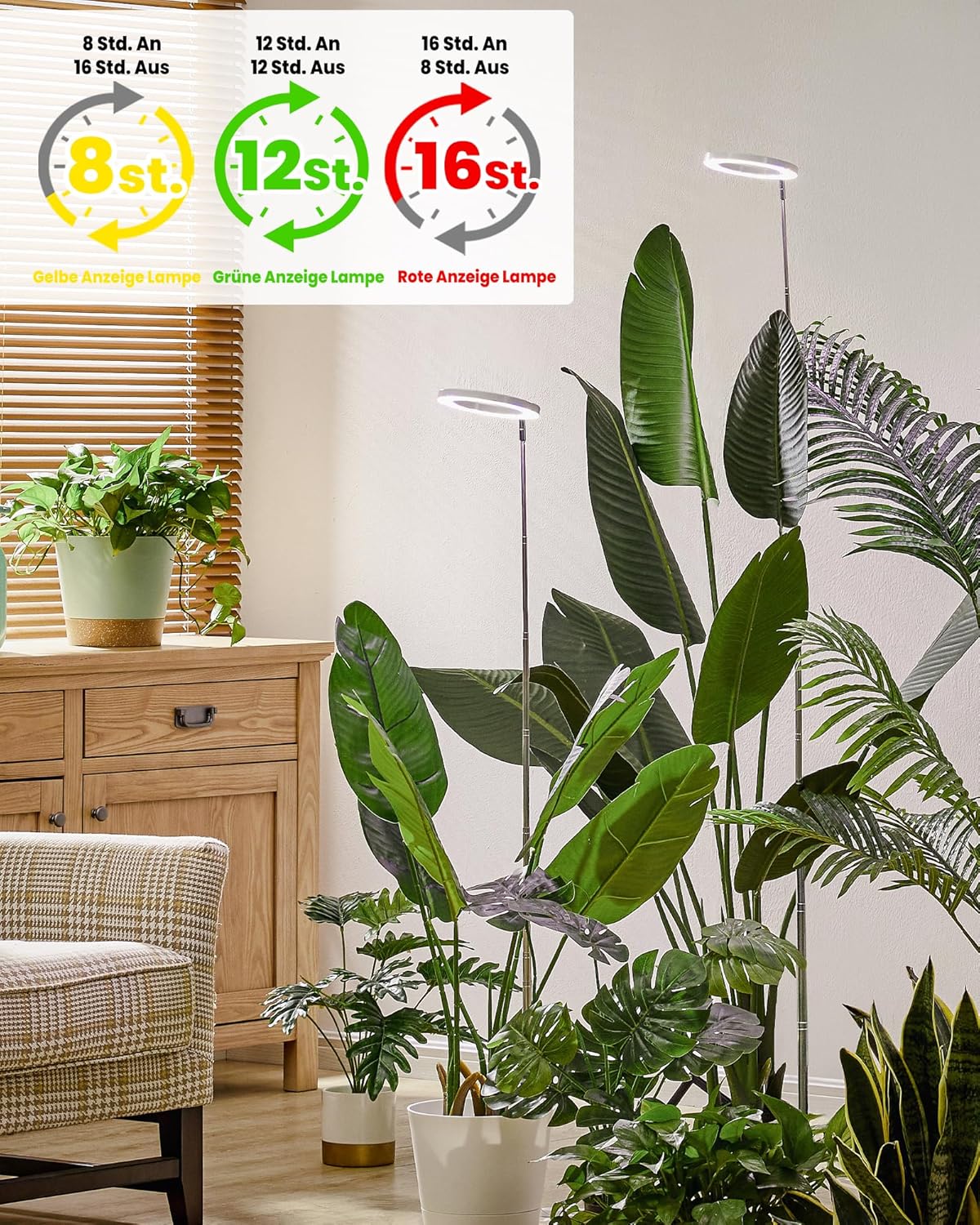 2 x LED-Wachstumslampen mit Timer, Weiß 2 PCS
