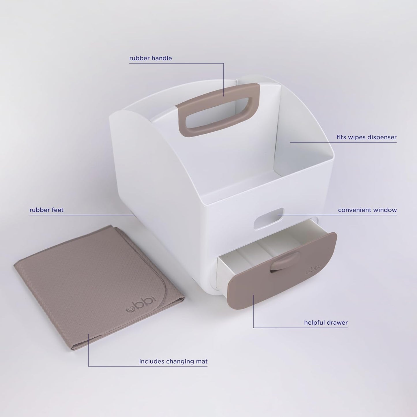 Nappy Caddy und Wickelunterlage, Taupe Nappy Caddy