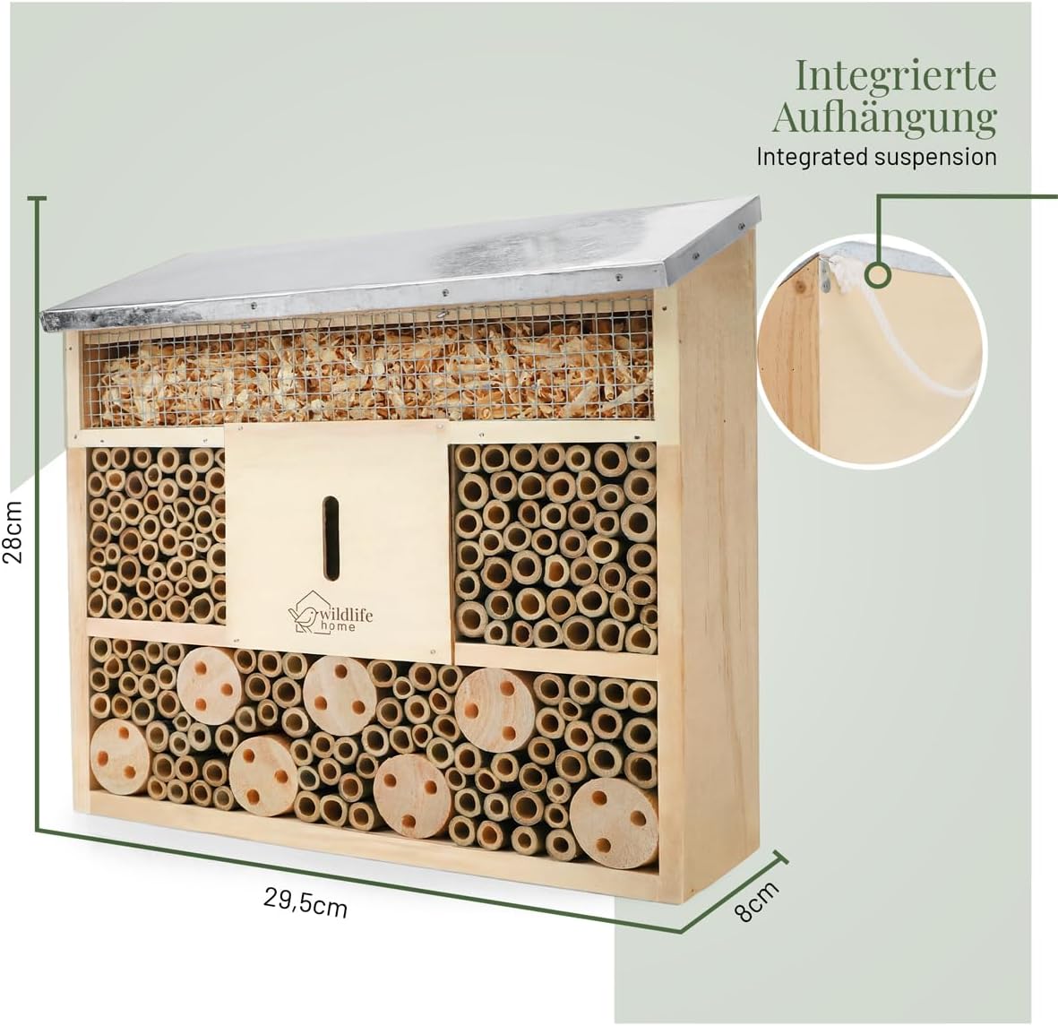 Insektenhotel mit Metalldach für Wildbienen, Wildbienen-Villa (Metalldach)
