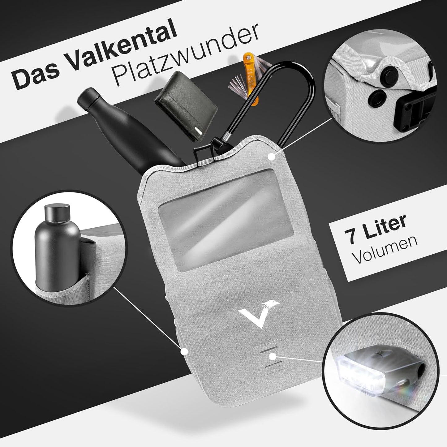 Lenkertasche mit Handyfach, Grau Einzeln