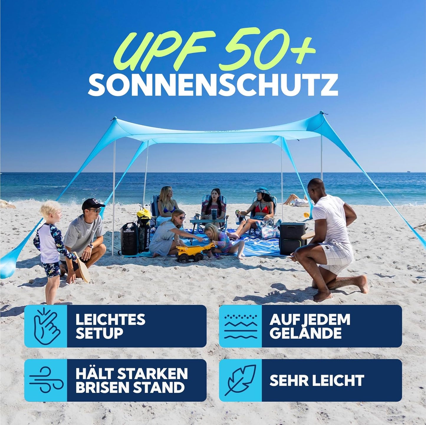 Strandzelt mit Sandschaufel & Erdnägeln, 4 Person - Navy