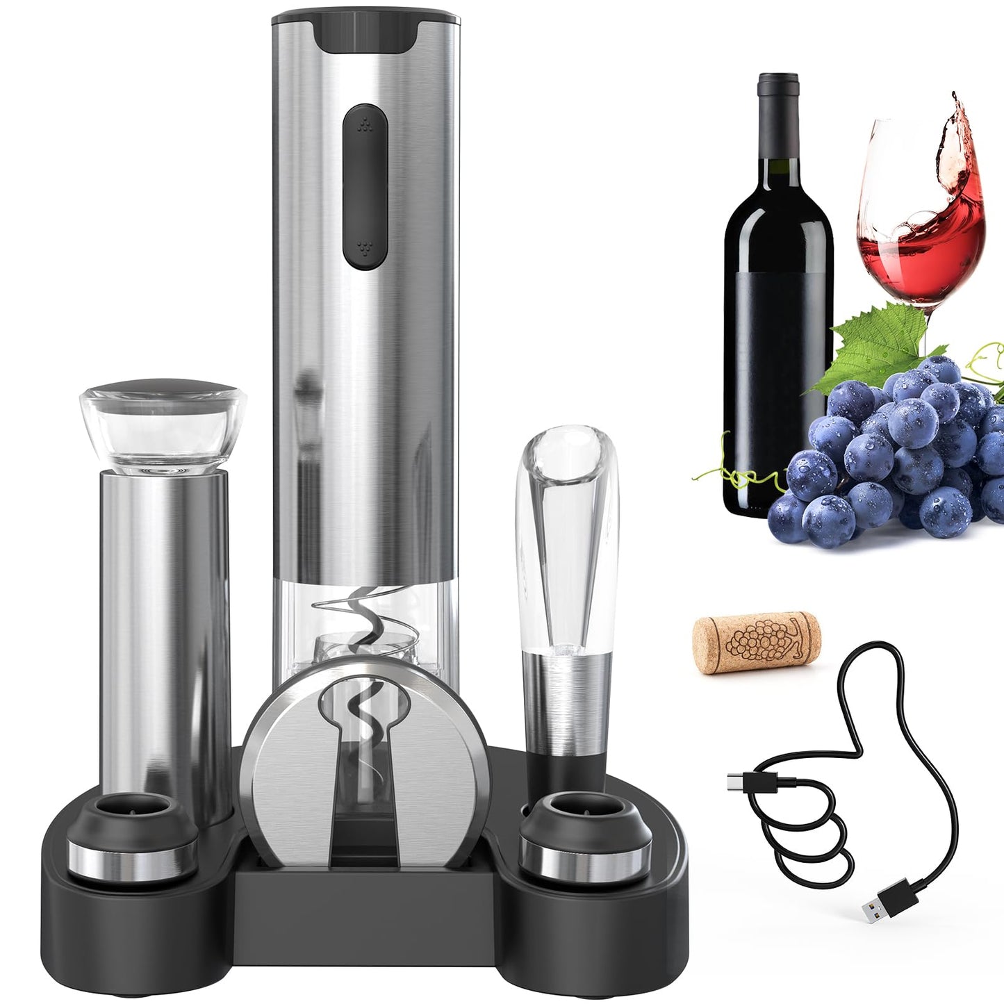 Elektrisches Weinflaschenöffner Set, 7-in-1 Wiederaufladbares Weinöffner-set - Sliver