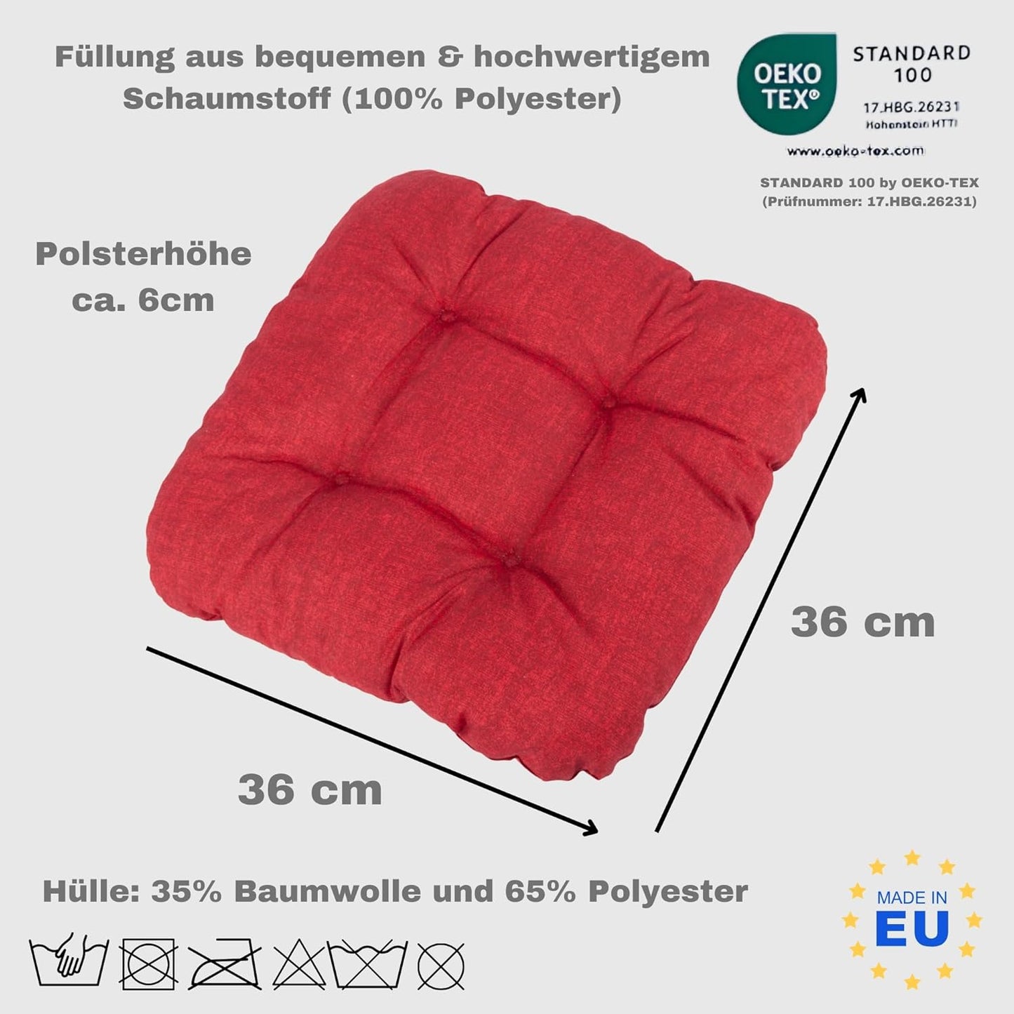 Sitzkissen-Set für Garten oder Camping (8 Stück), Bordeaux 8er-Set