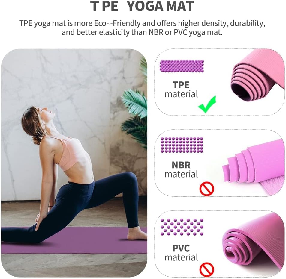 Rutschfeste Yogamatte aus TPE mit Tragegurt, Lila-Rosa 183 x 61 x 0.6 cm
