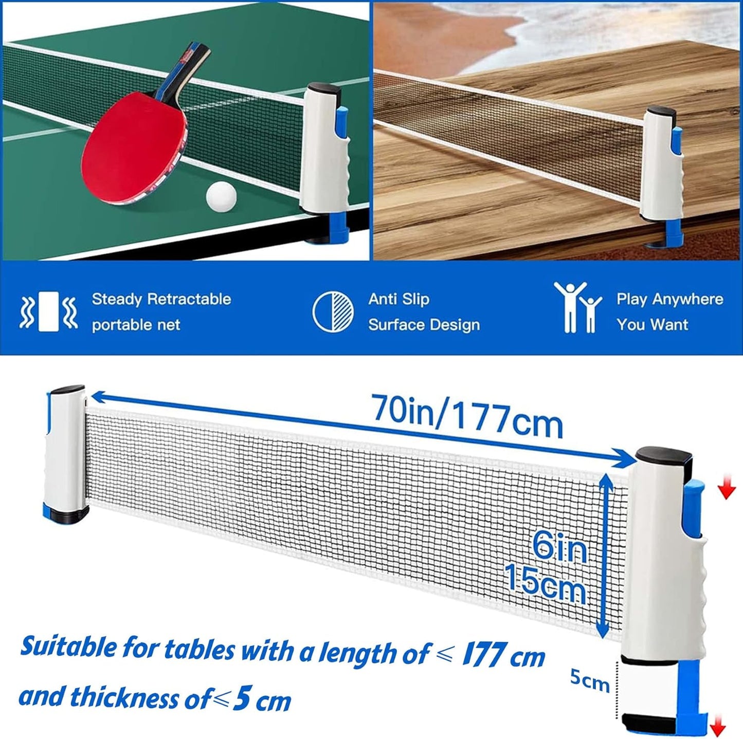 Tischtennisschläger-Set mit Netz, 2 Schläger + 1 Tischtennisnetz