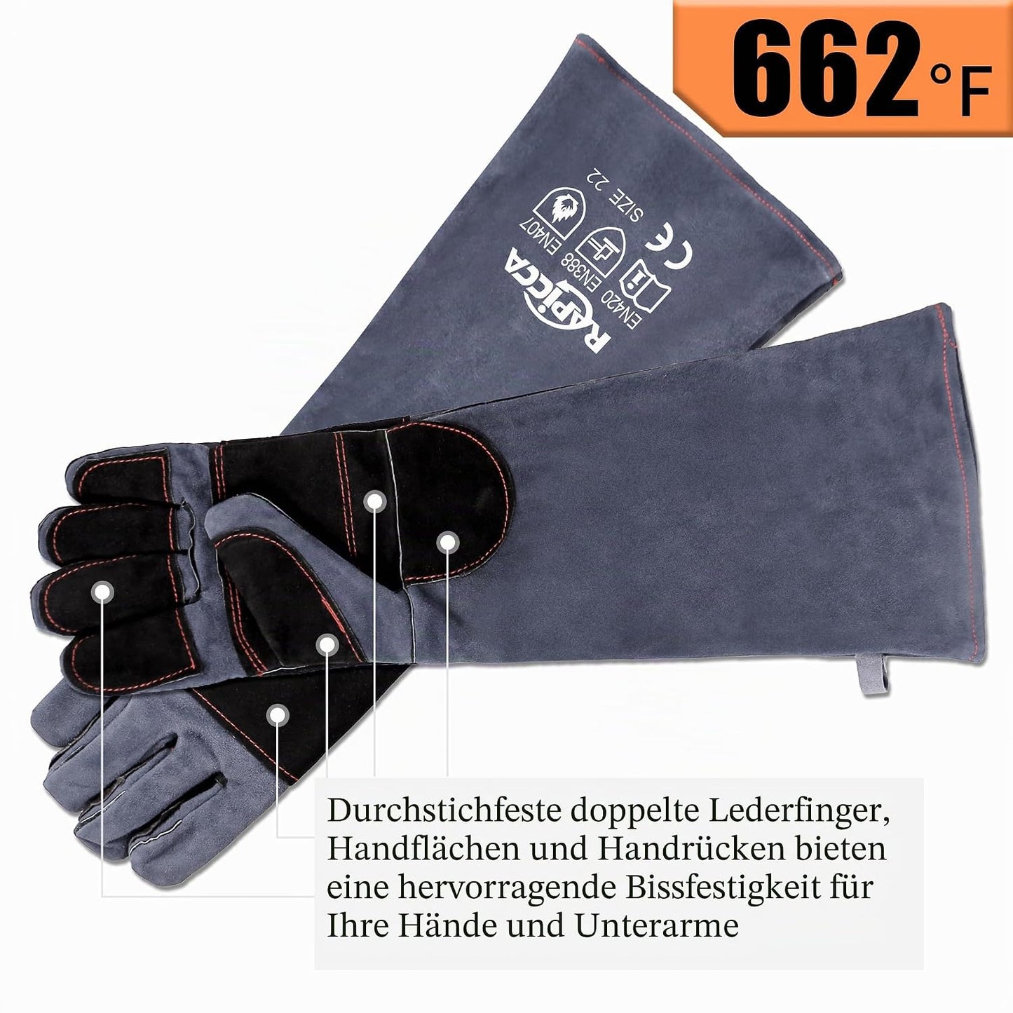 Bissfeste Tier-Handschuhe 55,9 cm, 55.9cm Grau