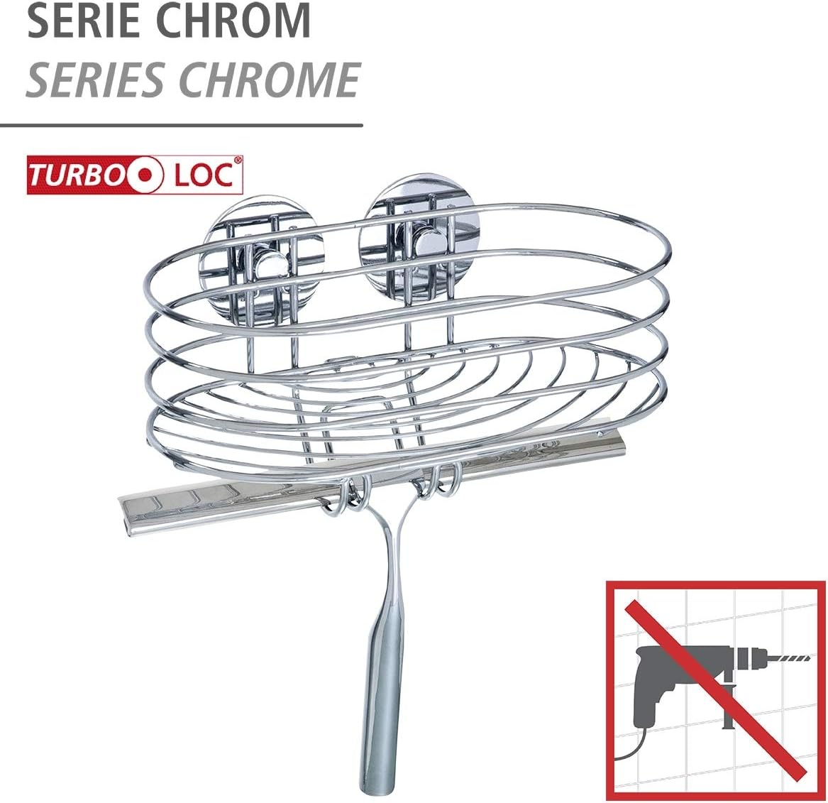 Turbo-Loc Wandablage mit Duschabzieher, ohne Bohren, 27.5 x 13.5 x 24 cm Wandablage mit Wischer Single