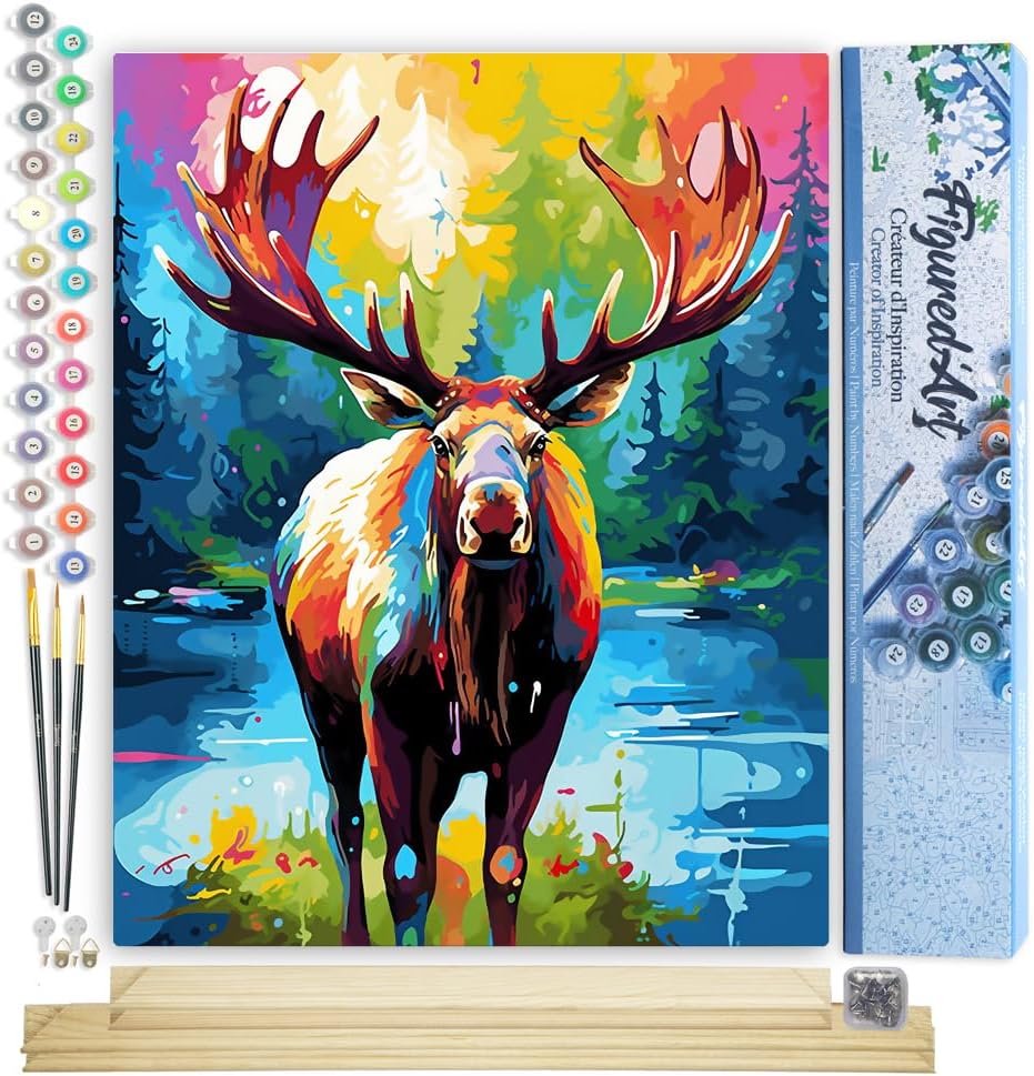 Malen Nach Zahlen Set Elch, Elch Farbenfroh Abstrakt 40x50cm Mit Keilrahmen (nicht gespannt)