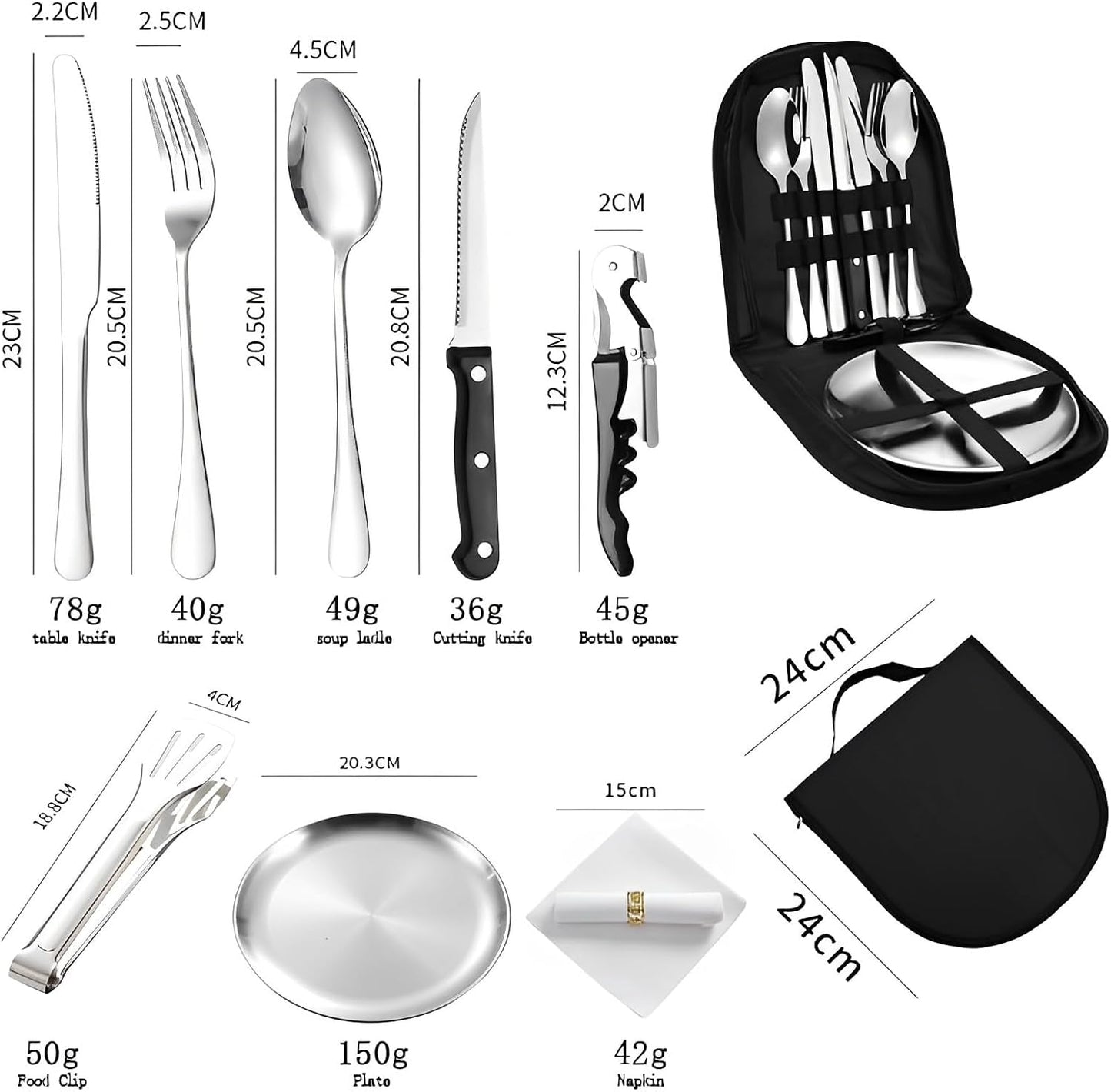 Camping Geschirr Set für zwei Personen, Silber Set