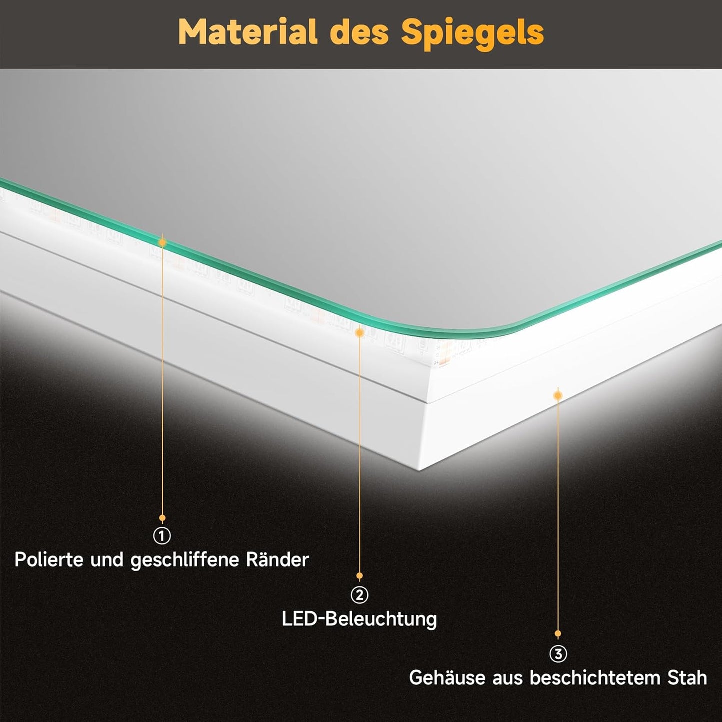 LED-Badspiegel beschlagfrei mit Touch-Schalter 100x60cm, 100L x 60B cm, Weiss