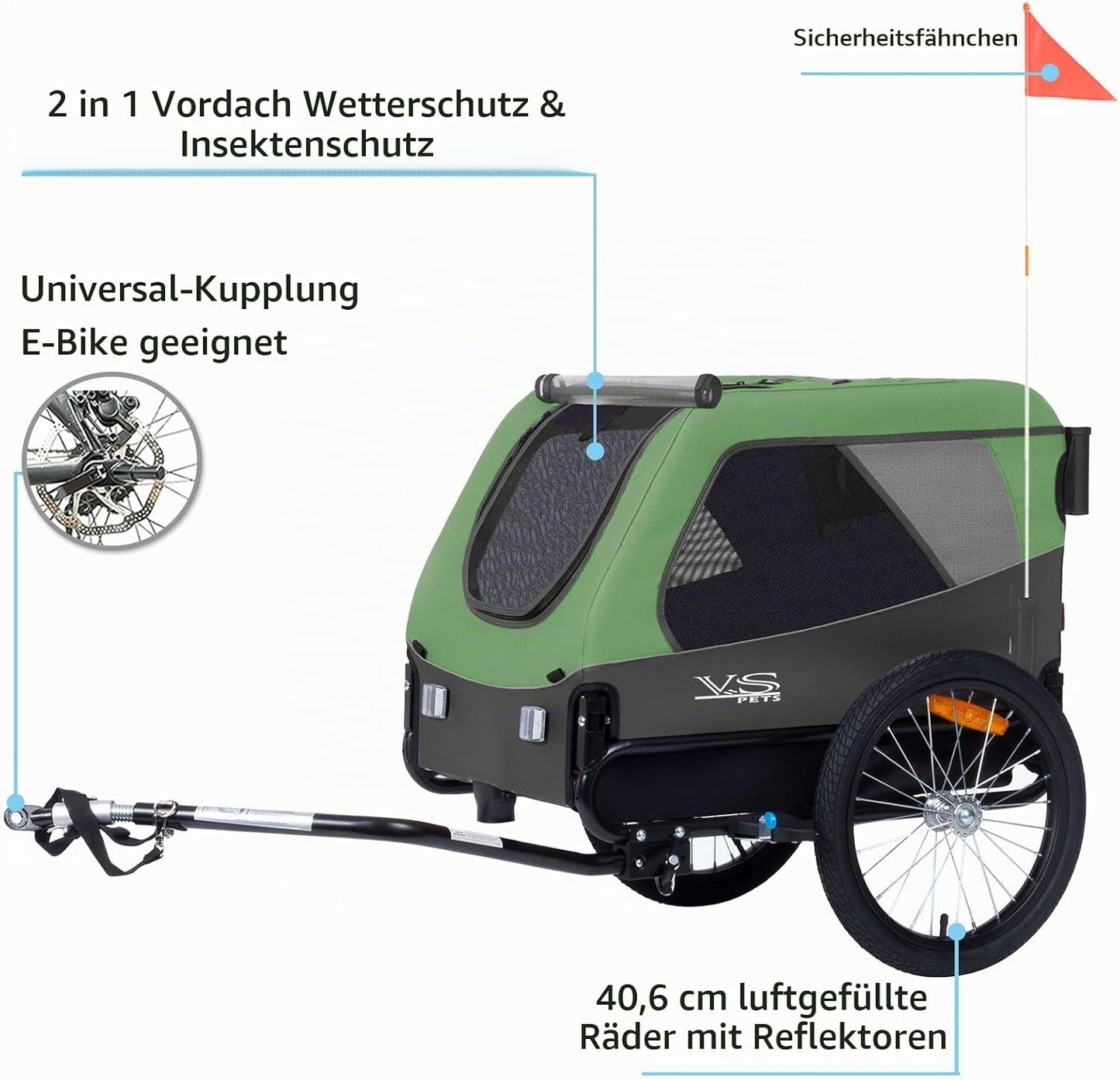 VS 2in1 Hundeanhänger & Buggy, Grün/Grau