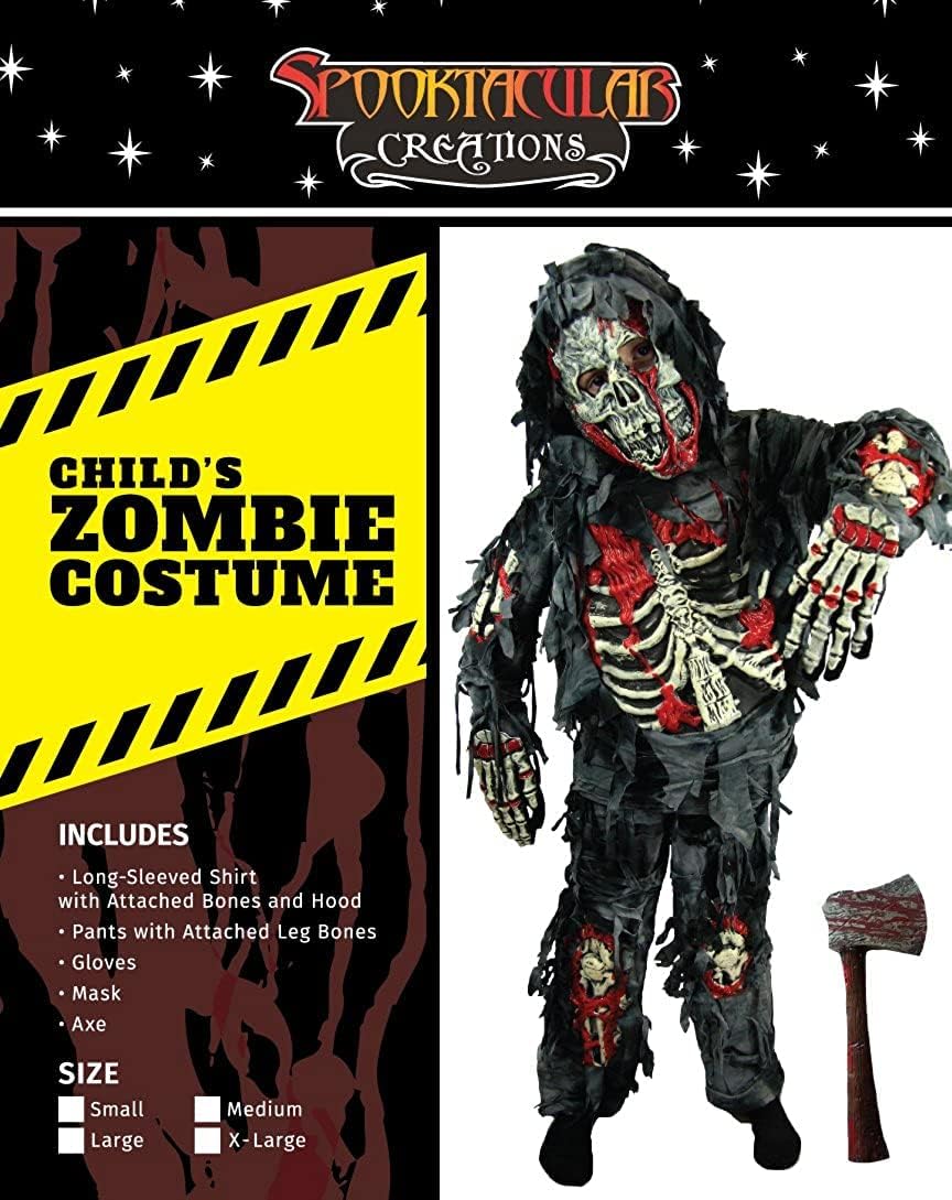 Zombie-Deluxe-Kinderkostüm mit blutiger Axt, Medium (8-10 yrs) Schwarz