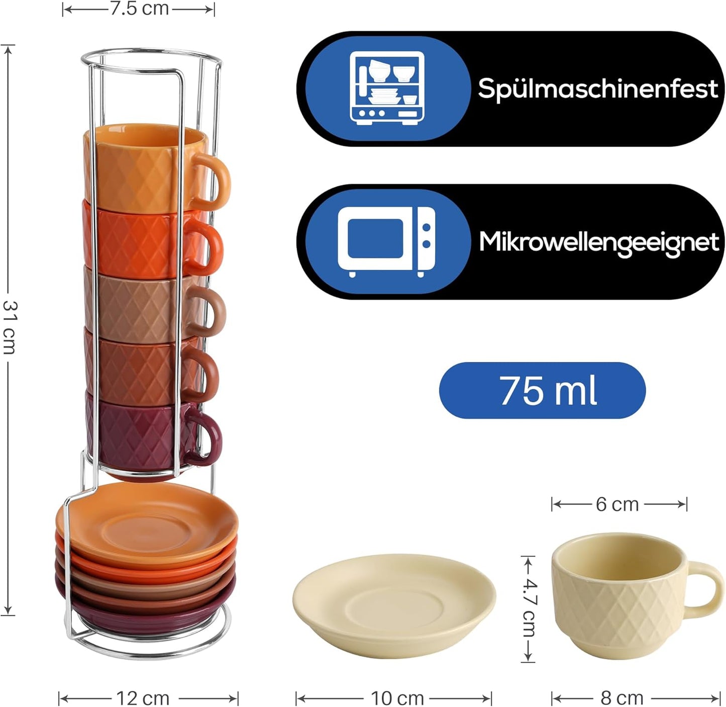 Espressotassen-Set mit Ständer, Magma