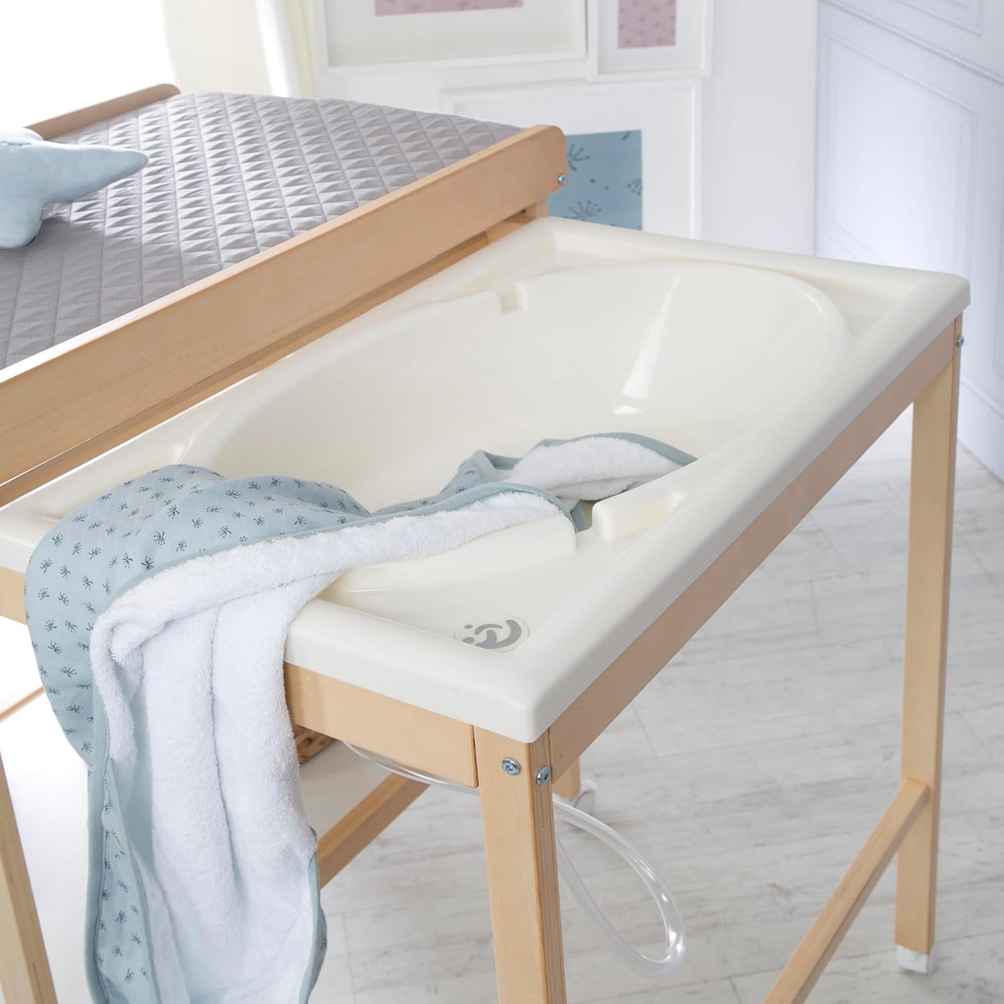 Bade-Wickel-Kombination mit Badewanne, Natur / Style grau - Ausziehbar