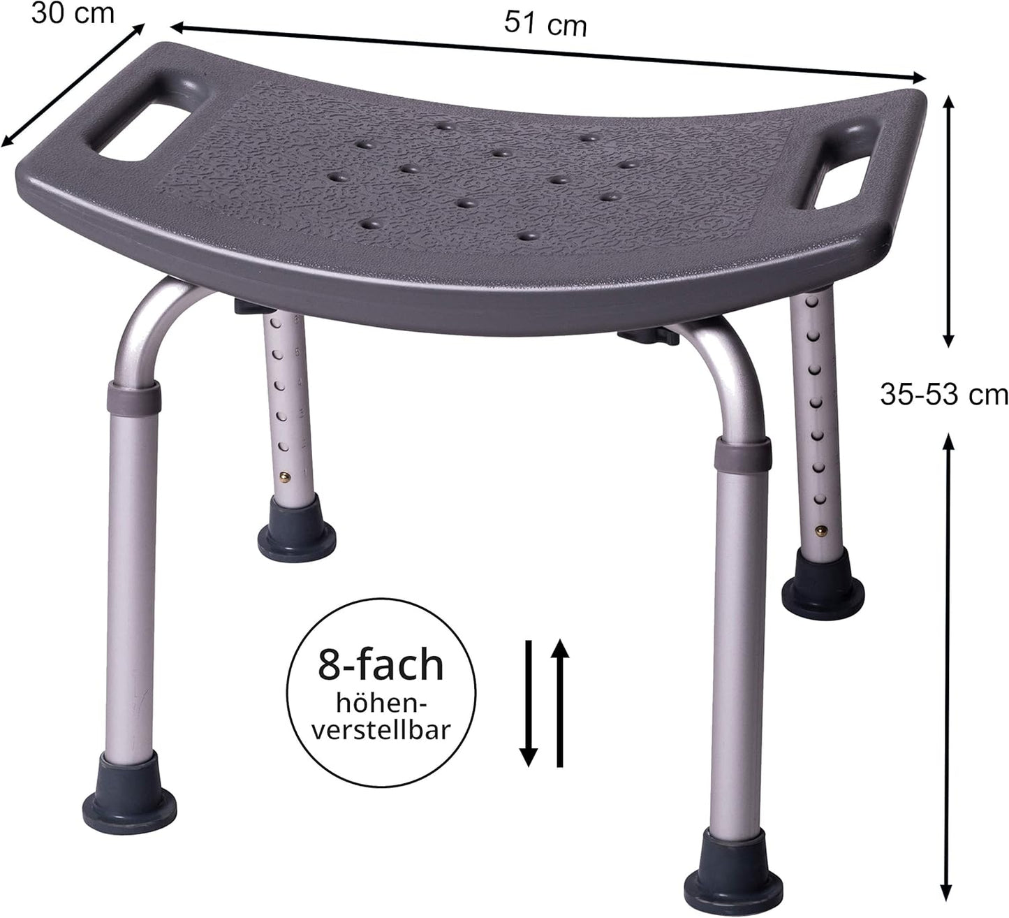Höhenverstellbarer Duschhocker, Badhocker grau 150 kg