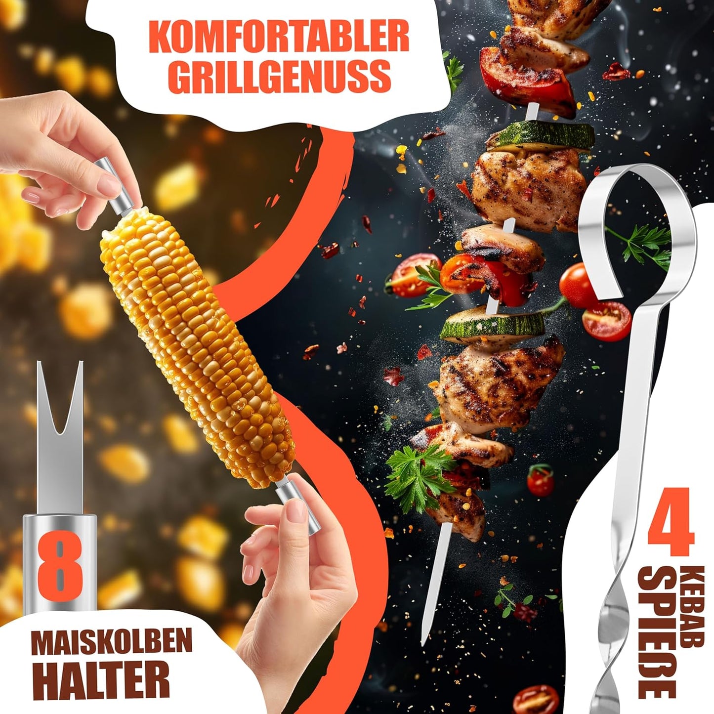Grillbesteck Set, Silber
