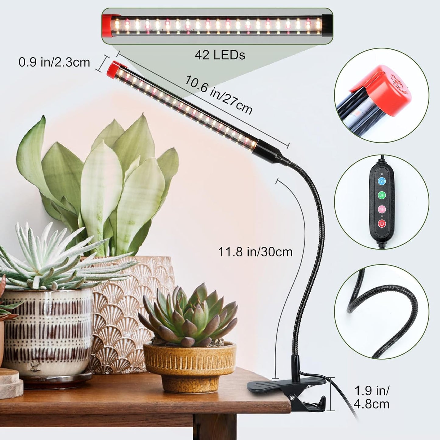 2er-Set Vollspektrum Pflanzenlampe mit Timer, Clip-1Head-9W(2Pack)