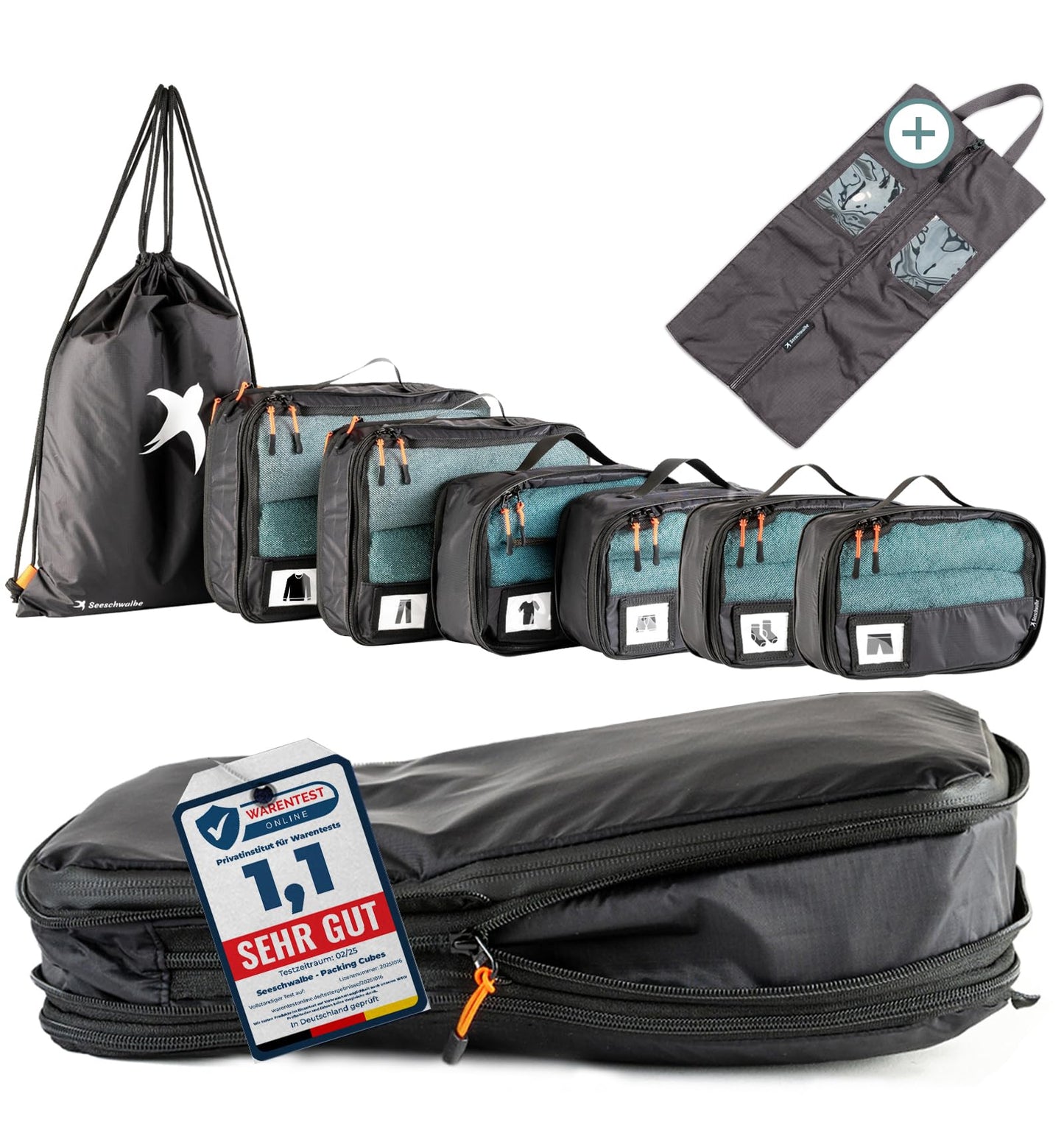 8-teiliges Kompressions-Packwürfel-Set, Schwarz 8-teiliges Set