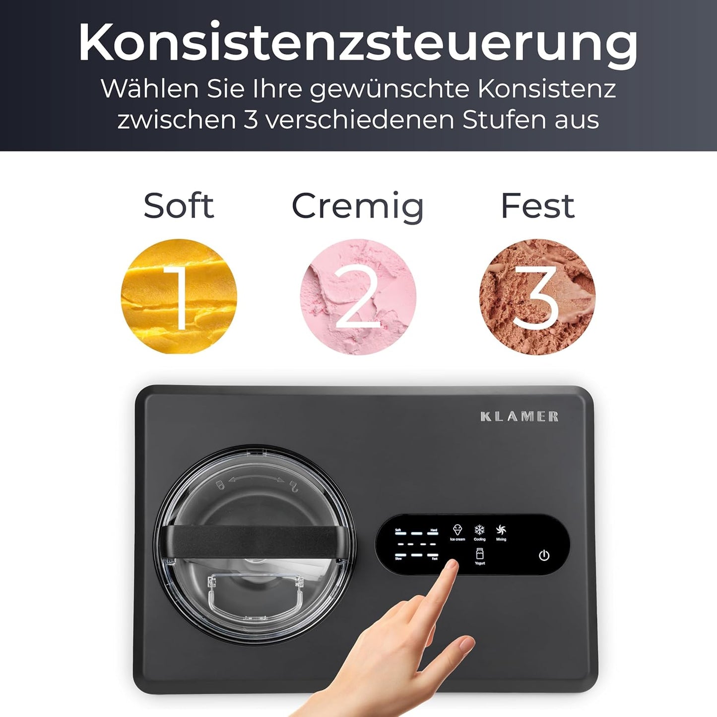 2-in-1 Eismaschine & Joghurtbereiter 2L, Edelstahl, 2L Pro Schwarz