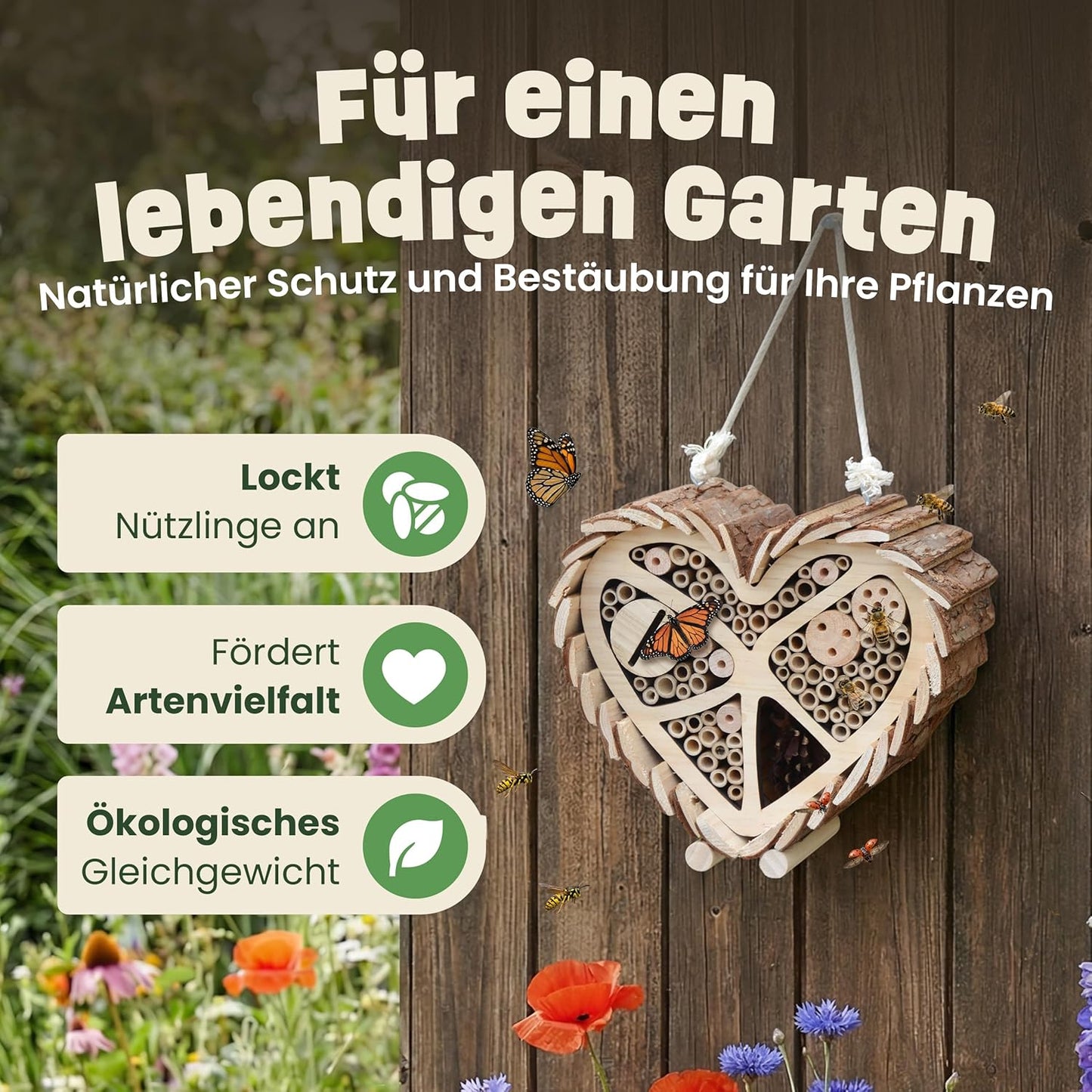 Insektenhotel Herzdesign mit Bambus Röhrchen