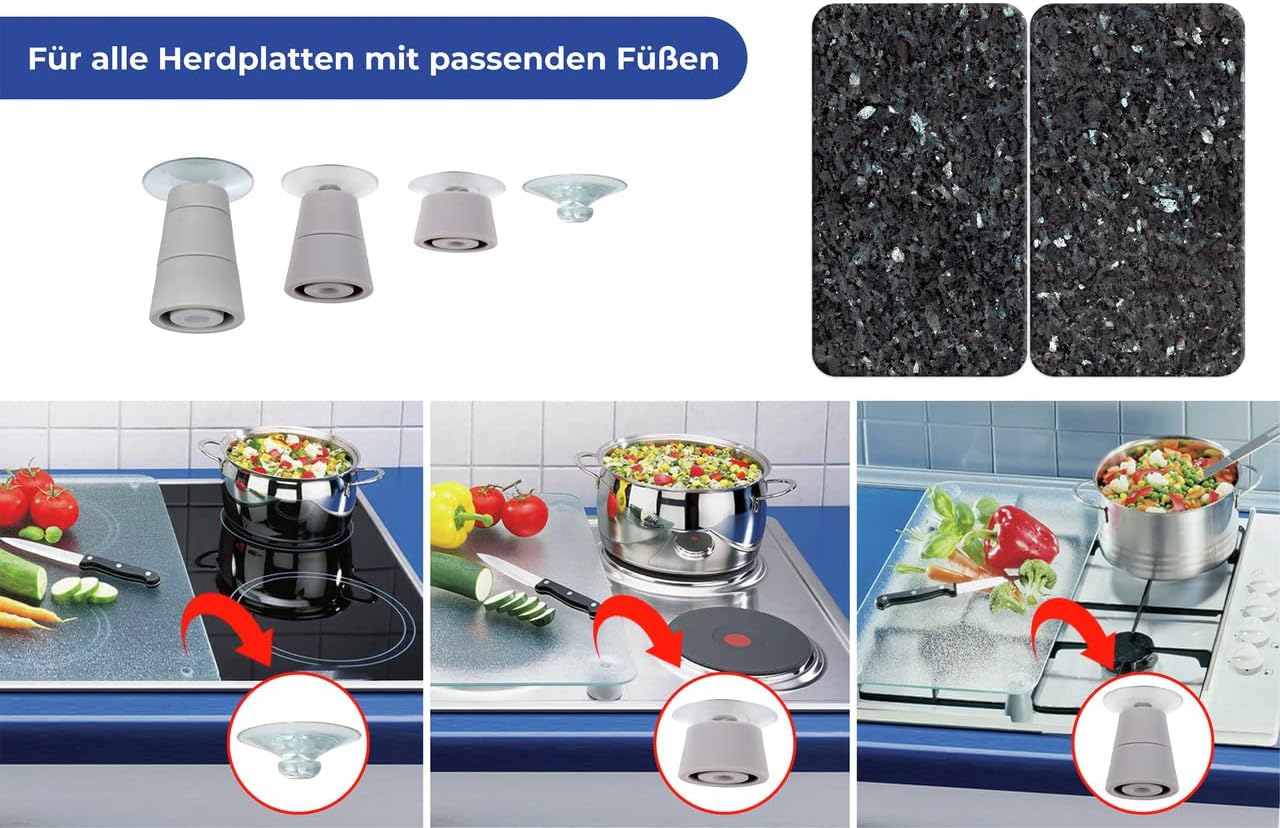 2er Herdabdeckplatten-Set aus gehärtetem Glas, 30x52cm, BLAUER MARMOR