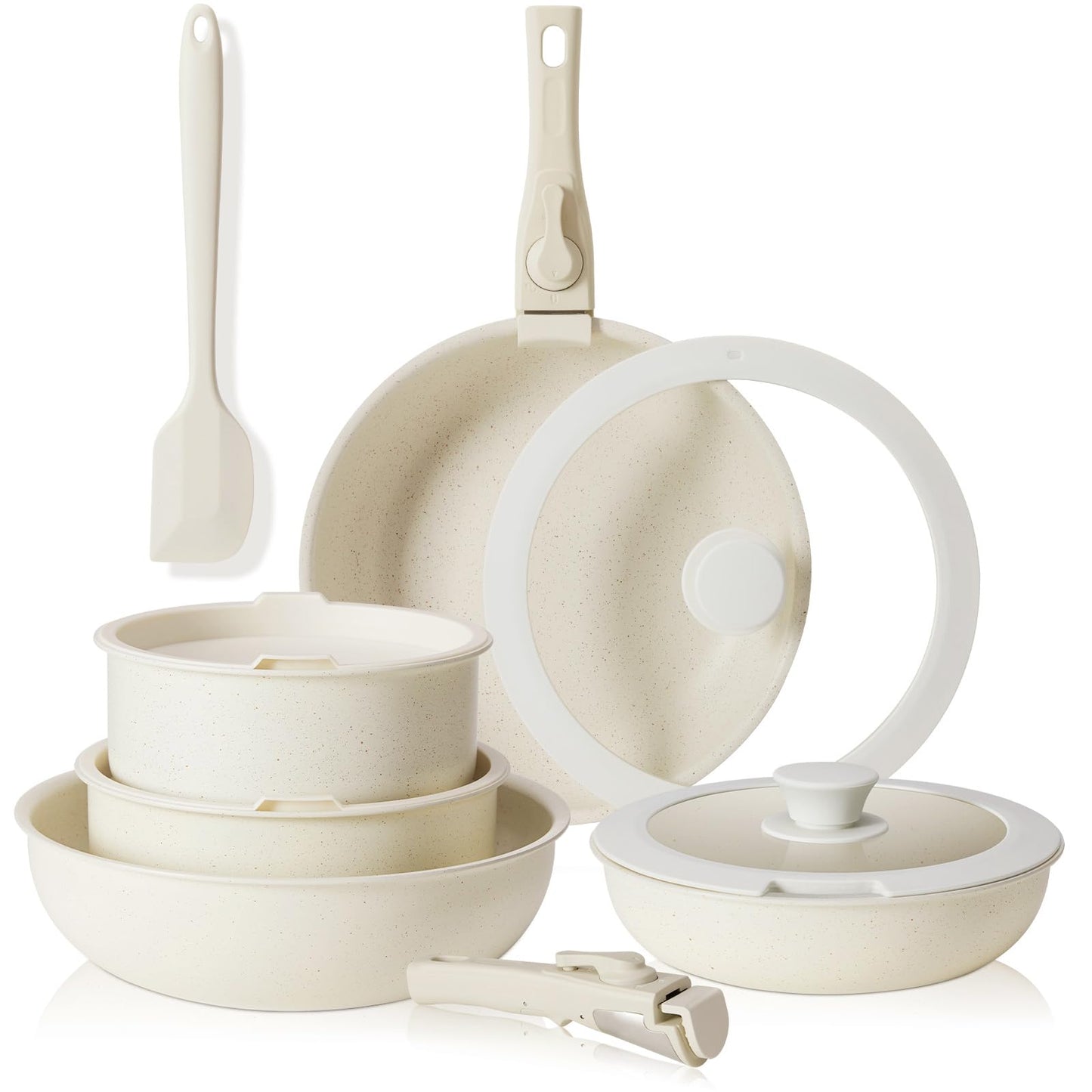 12-teiliges Töpfe und Pfannen Set mit abnehmbaren Griffen, Beige 12-Piece Set