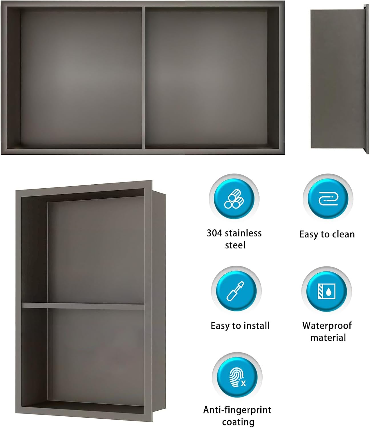 Wandnische für Dusche mit Regal (30x60x10 cm), 30×60cm (30/30) Grau