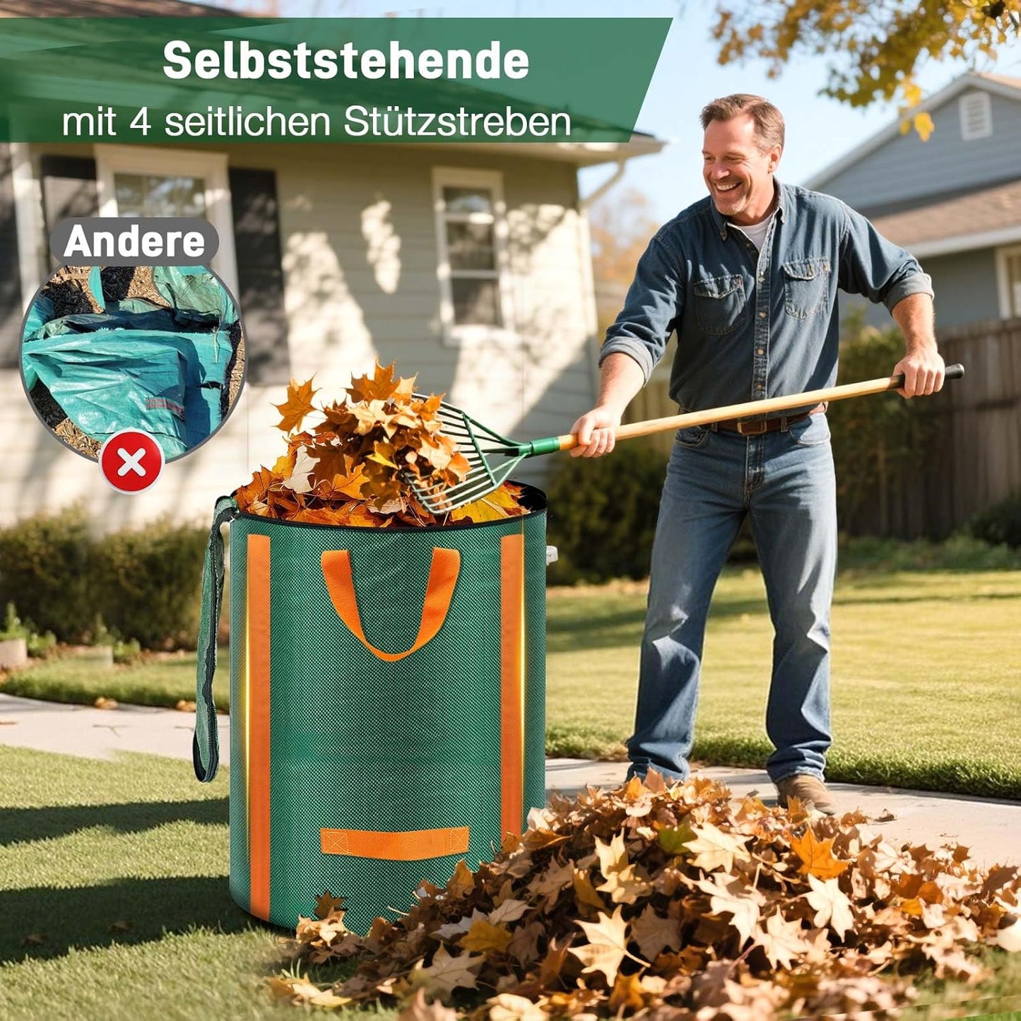 3-teiliges Gartenabfallsack-Set mit Deckel und Griffen, 3x 120L