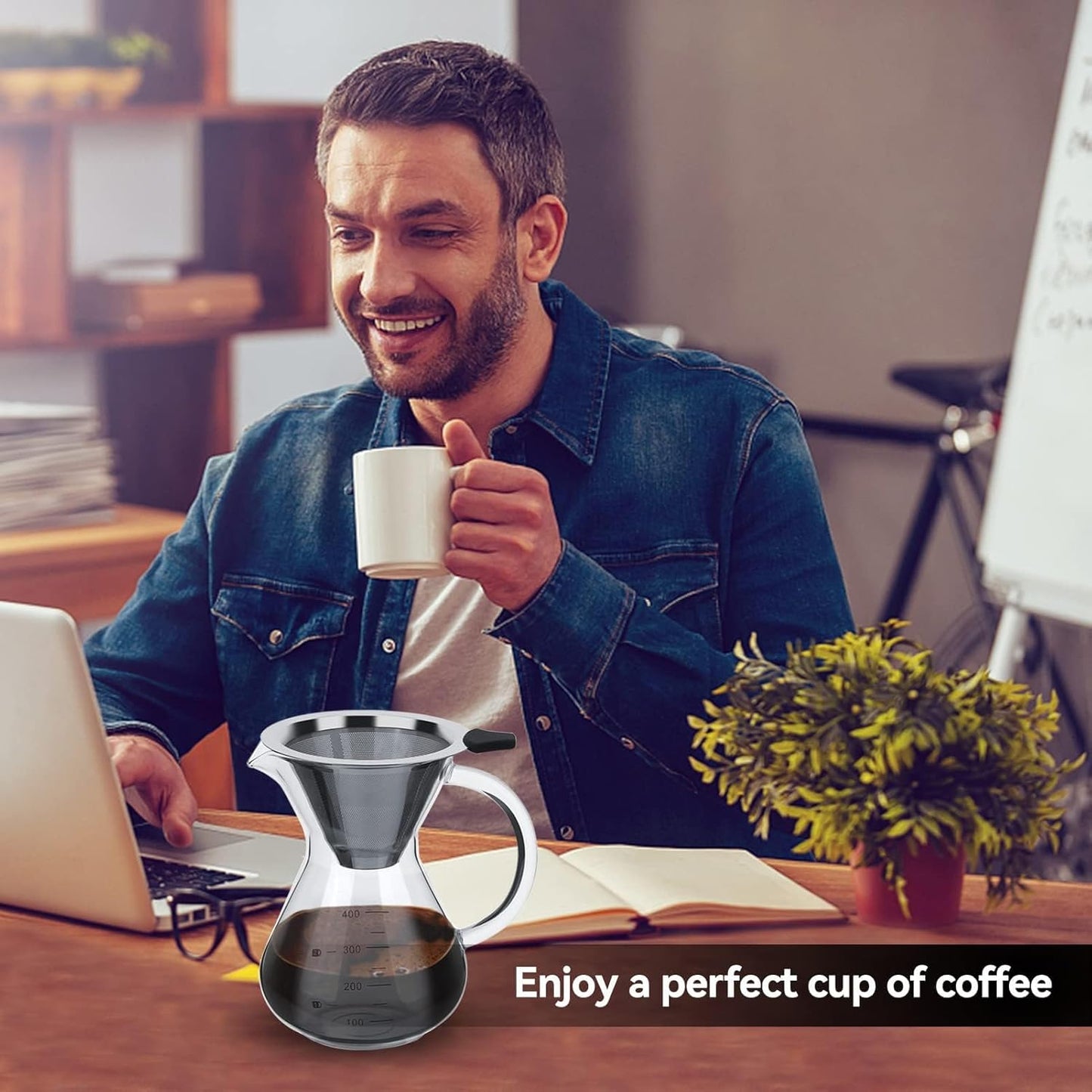 Pour Over Kaffeebereiter mit Edelstahlfilter (400ml)