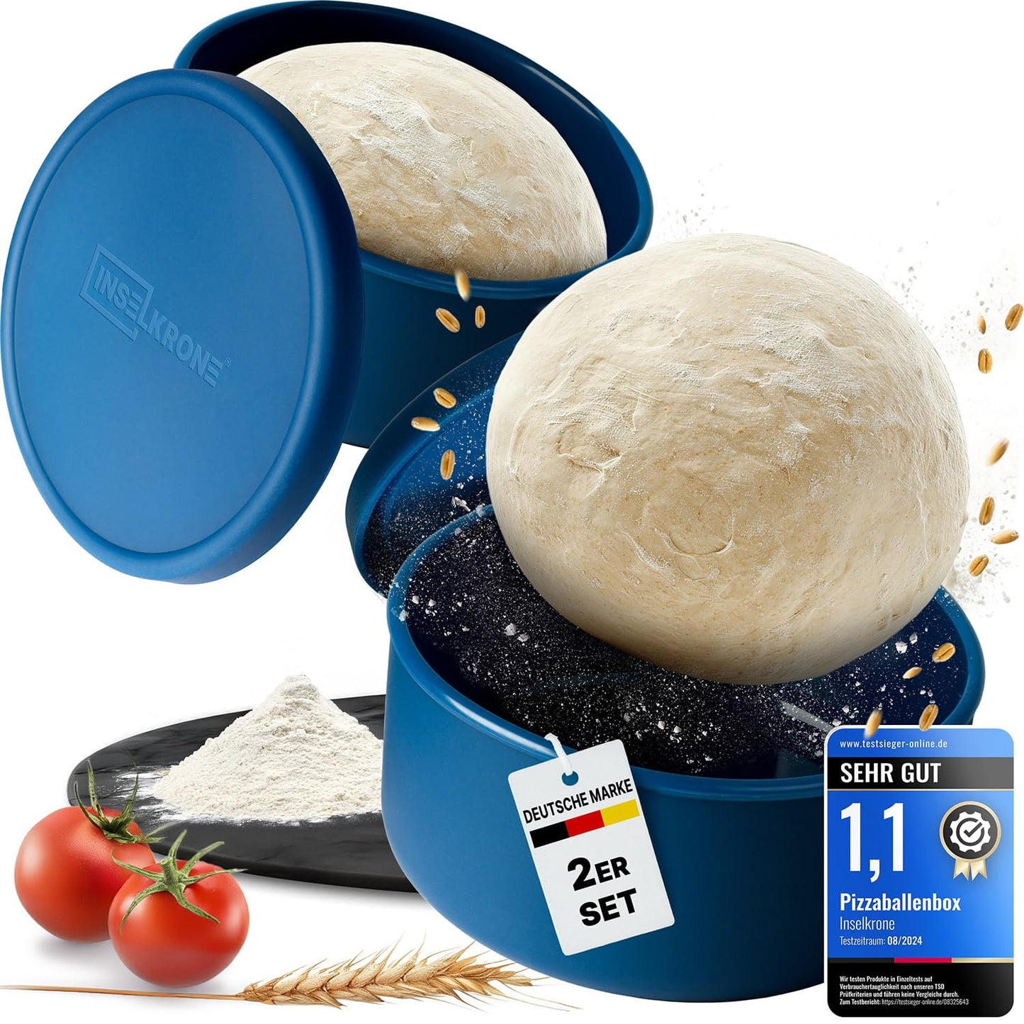 2er-Set Pizzaballenbox mit Deckel, 2 Stück blau