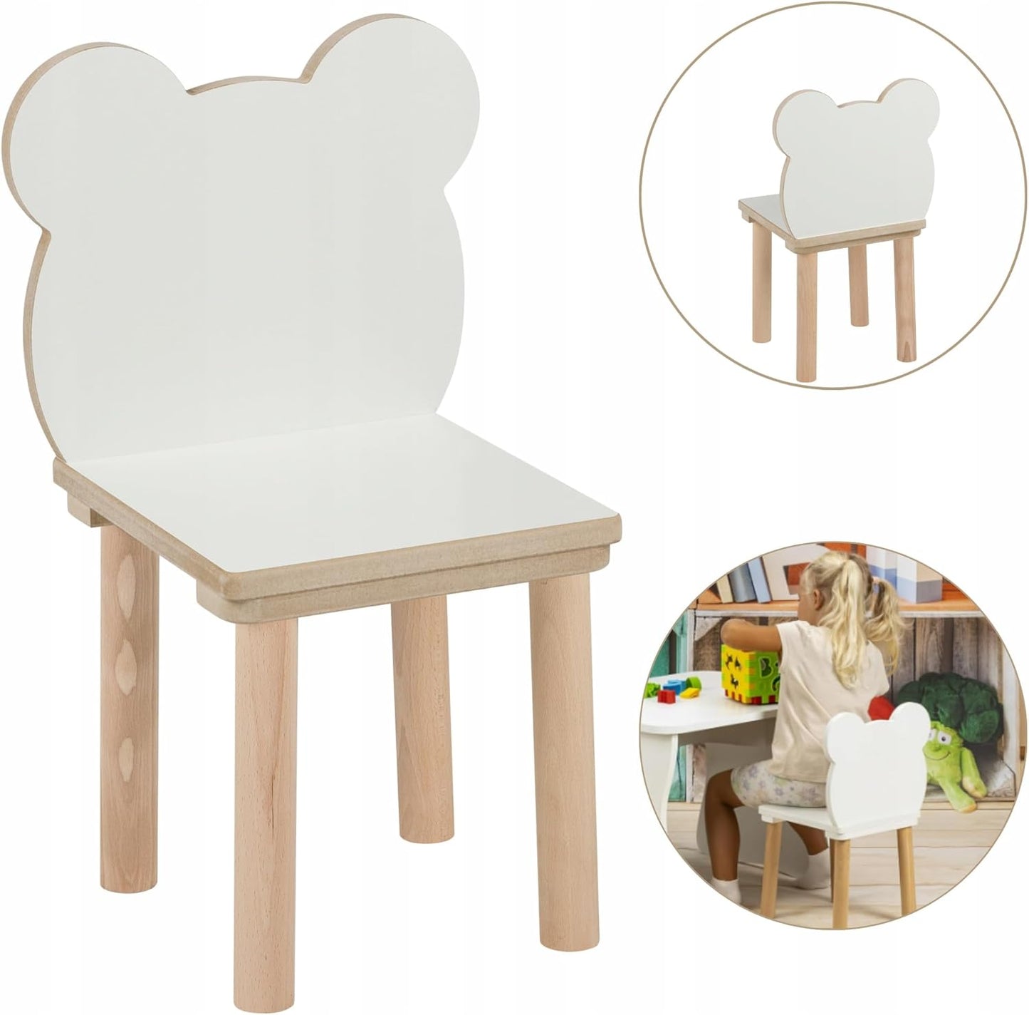 3-teiliges Kindertisch & Bärenstuhl-Set, Kids Table And Chair 2 Teddy Bear Set 50 x 70 x 47 cm