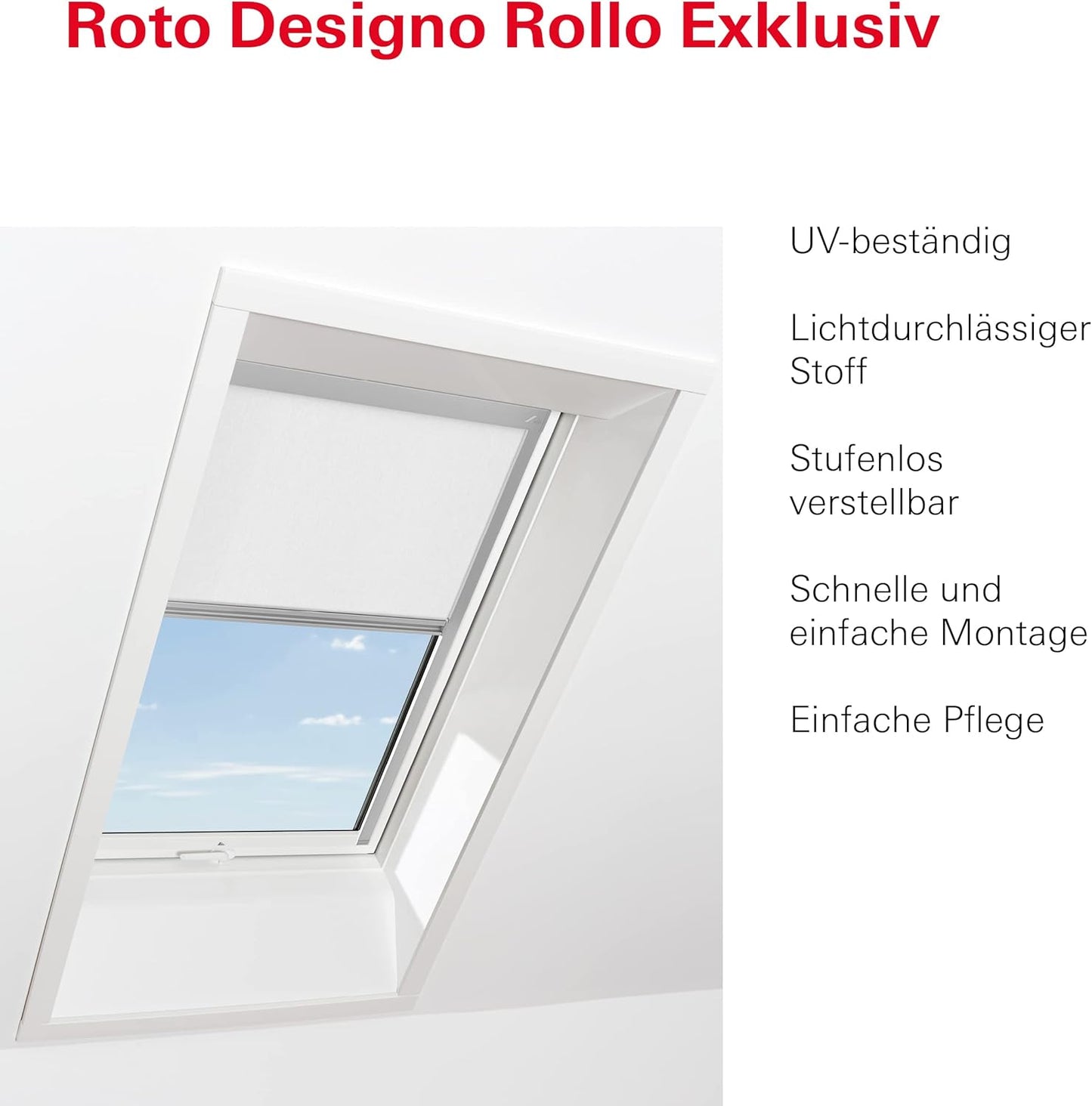 Tageslichtrollo für Roto Dachfenster Designo R6/R8/i8, Weiss ; Führungsschiene Silber ; B35 x H98 cm