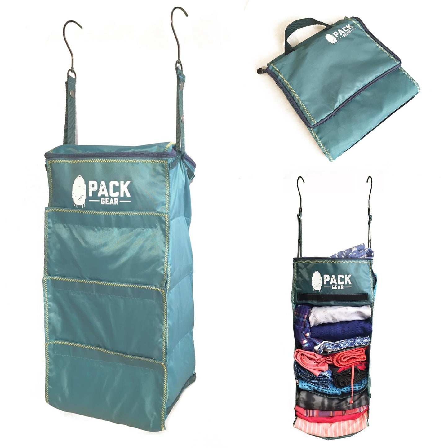 Koffer-Organizer Hängeregal für Handgepäck, Small (Carry-On) - Velcro Grün, Einfarbig