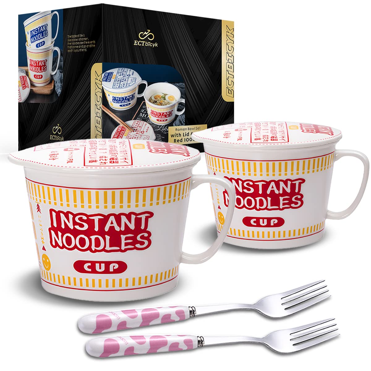Ramen Schüssel-Set mit Deckel, 2 Stück Rot