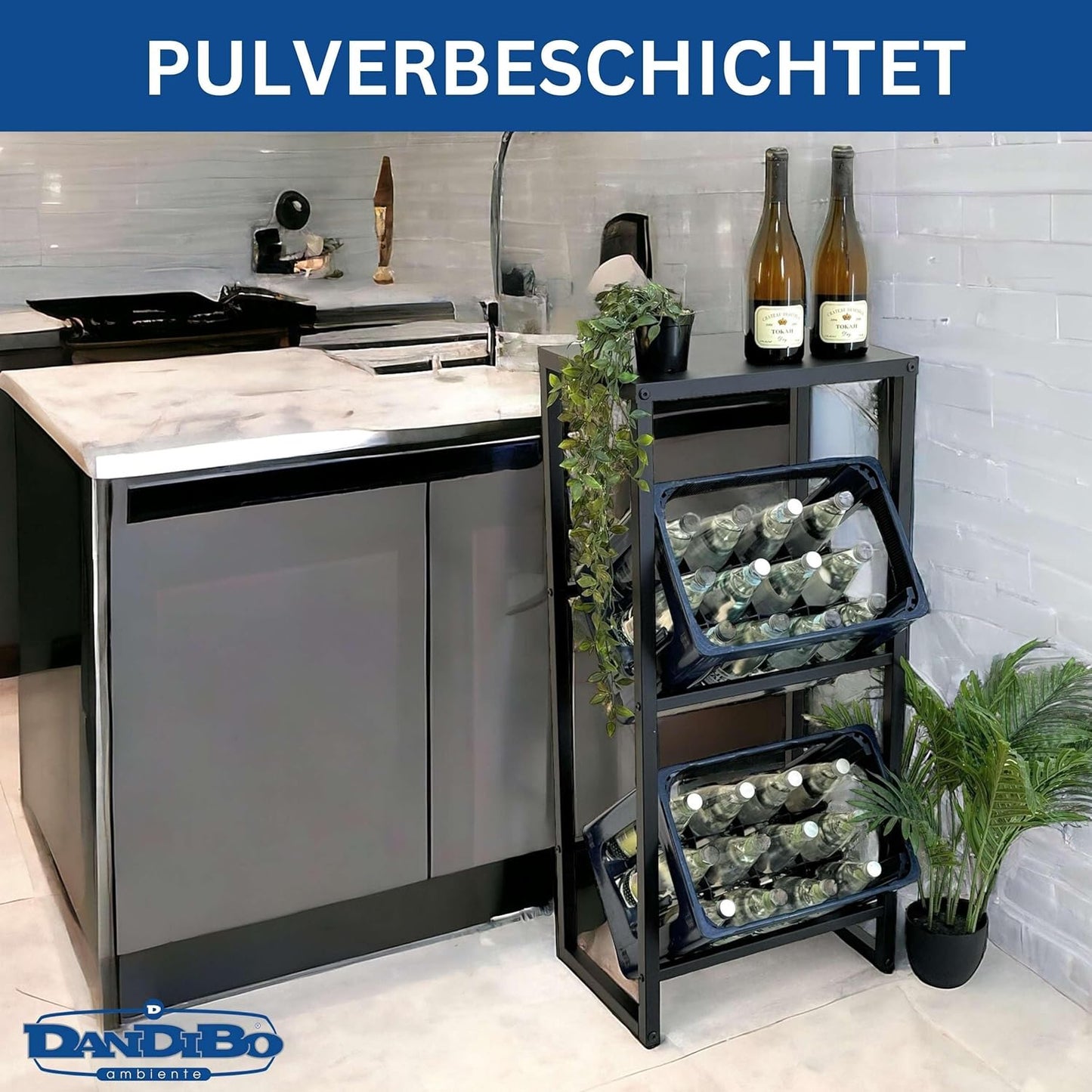 Getränkekistenregal mit Ablage für 2 Kisten, 2 Kisten Breite 47 cm