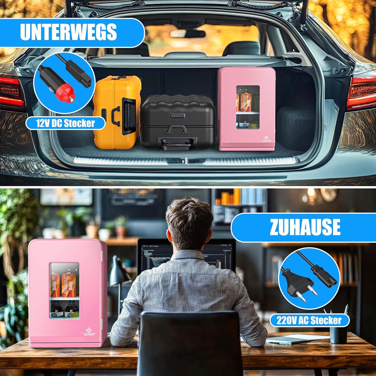 2in1 Mini Kühlschrank mit Kühl- und Heizfunktion, 15L Rosa